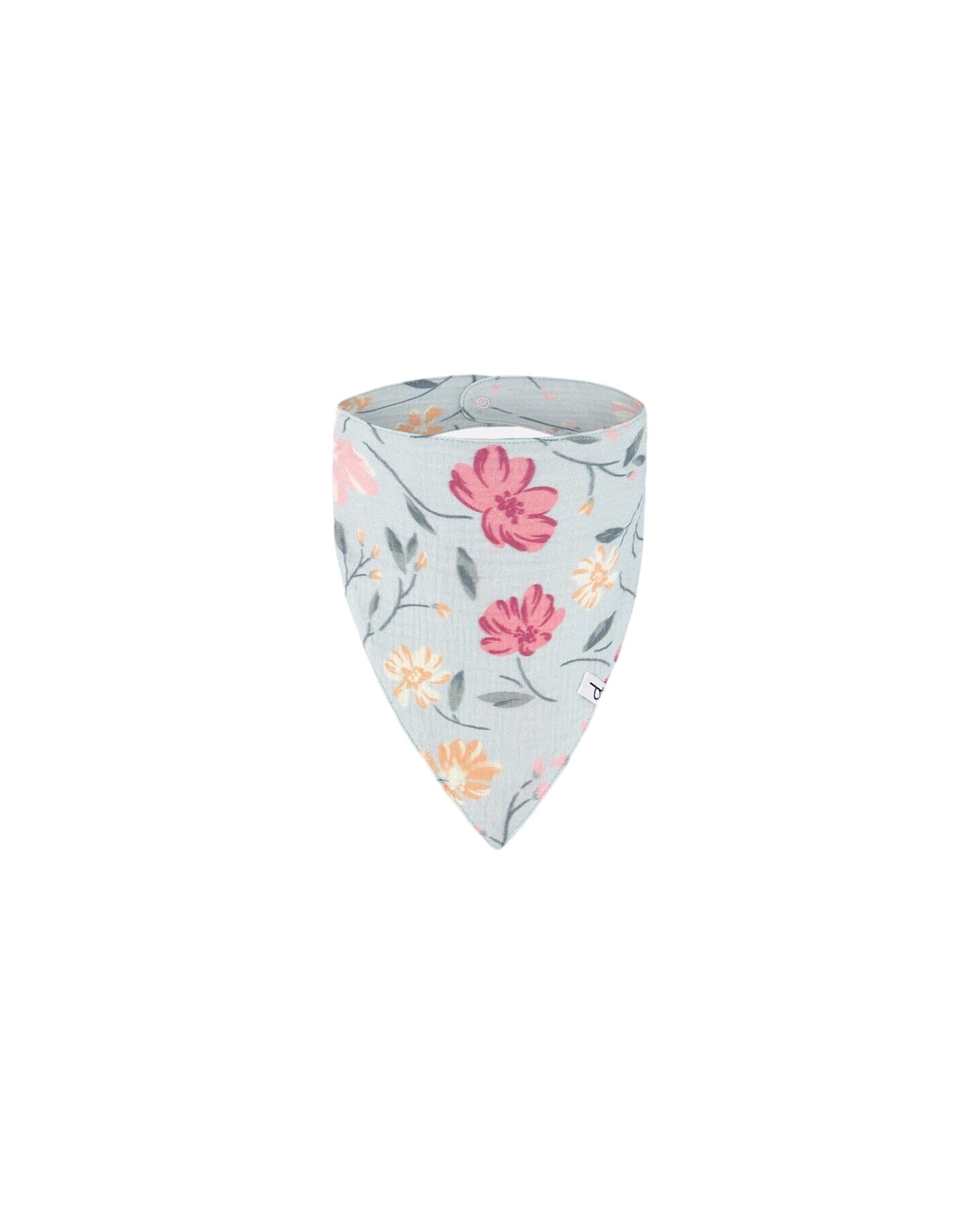 Muslin Cotton Bib Light Blue With Printed Romantic Flowers