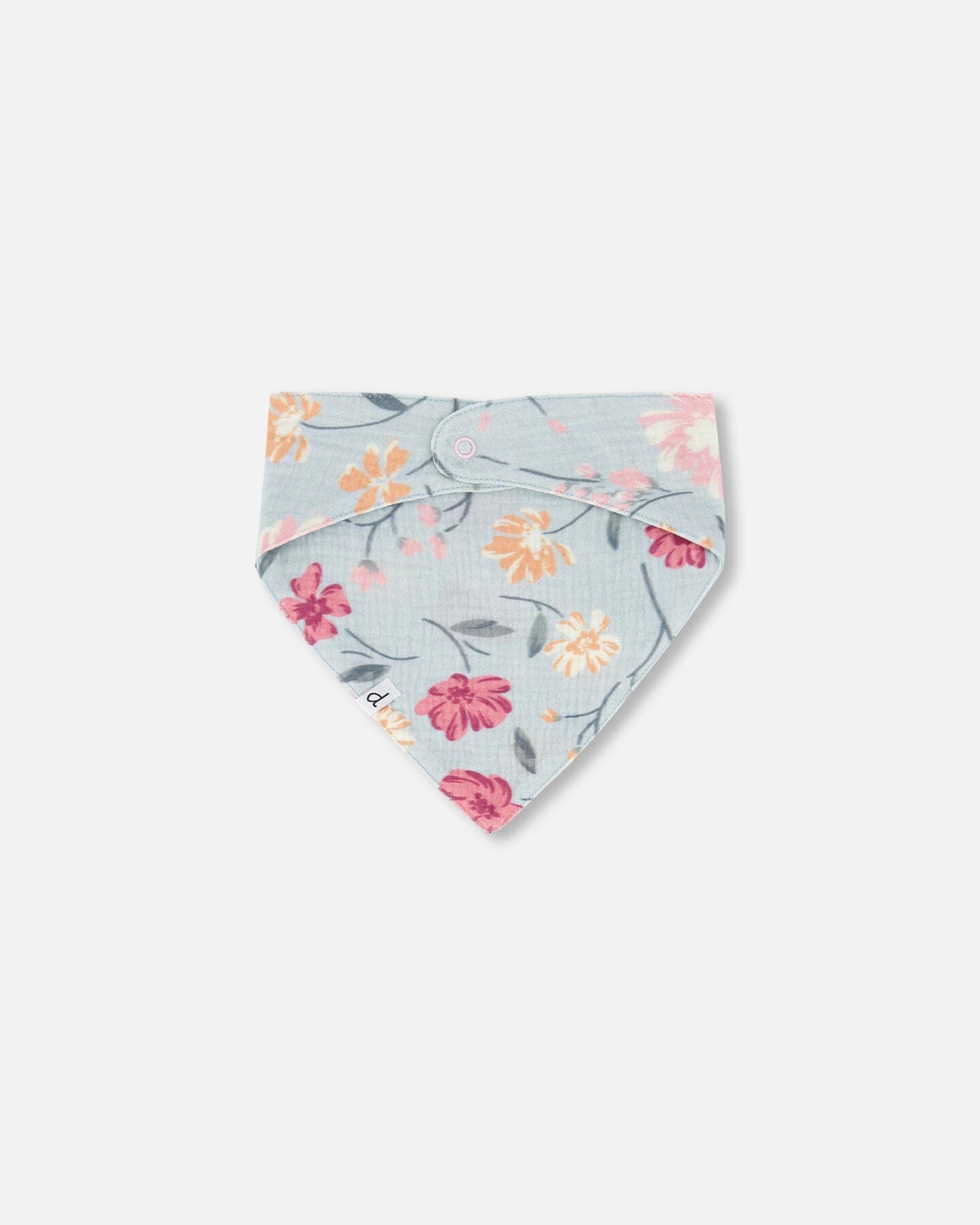 Muslin Cotton Bib Light Blue With Printed Romantic Flowers