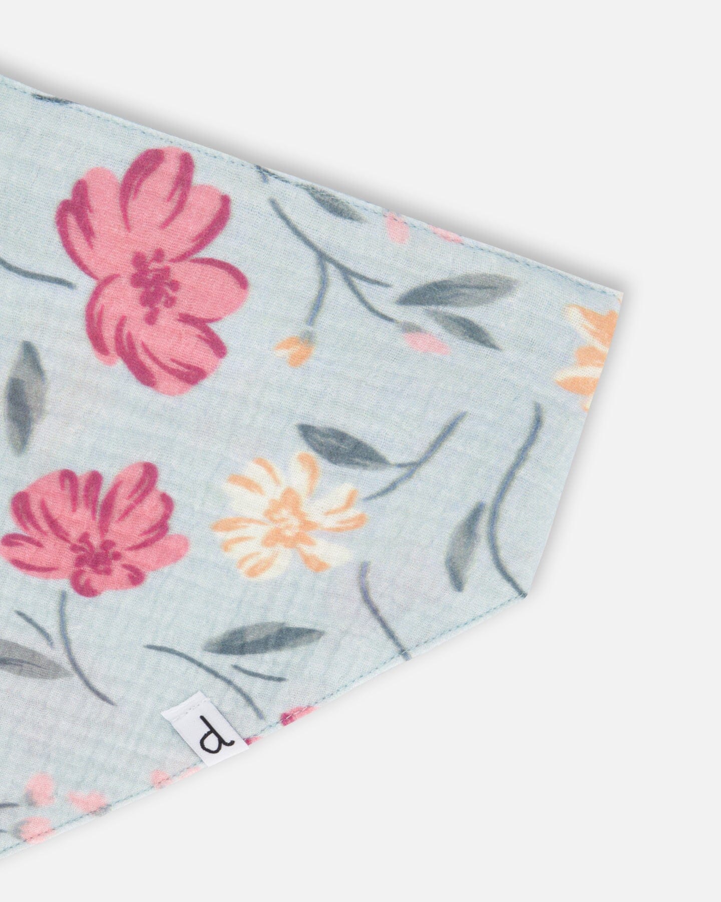 Muslin Cotton Bib Light Blue With Printed Romantic Flowers