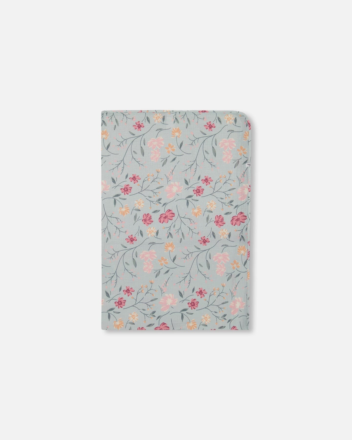 Muslin Cotton Blanket Light Blue With Printed Romantic Flowers