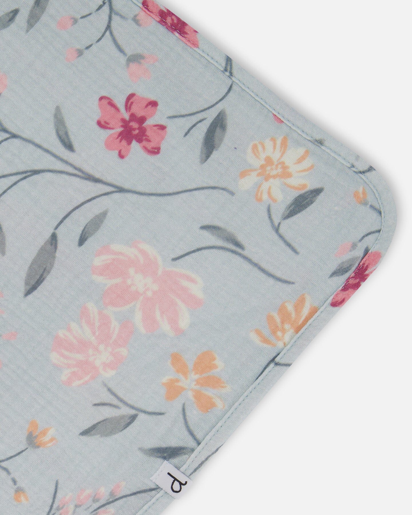 Muslin Cotton Blanket Light Blue With Printed Romantic Flowers