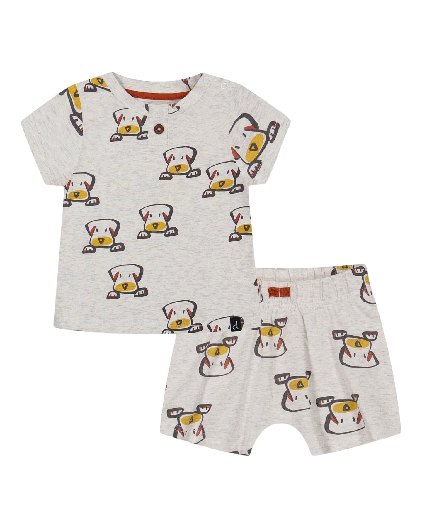 Organic Cotton Top And Short Set Heather Beige With Printed Dog