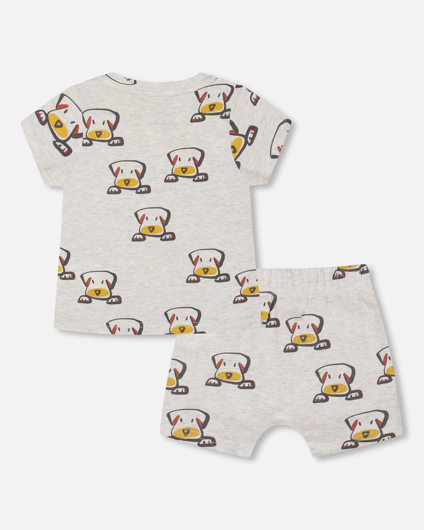 Organic Cotton Top And Short Set Heather Beige With Printed Dog