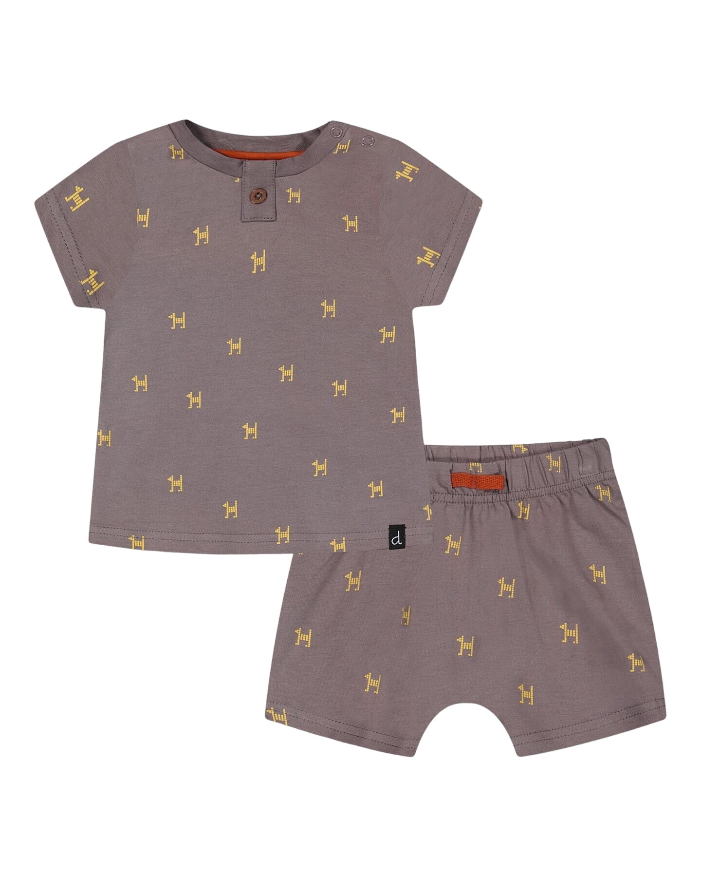 Organic Cotton Top And Short Set Dark Grey With Printed Pixel Dog