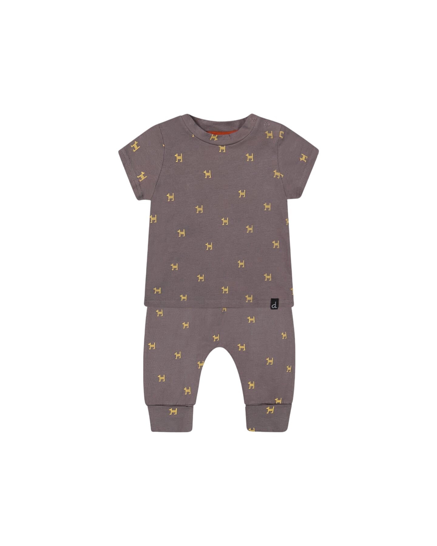 Organic Cotton Top And Evolutive Pant Set Dark Grey With Printed Pixel Dog