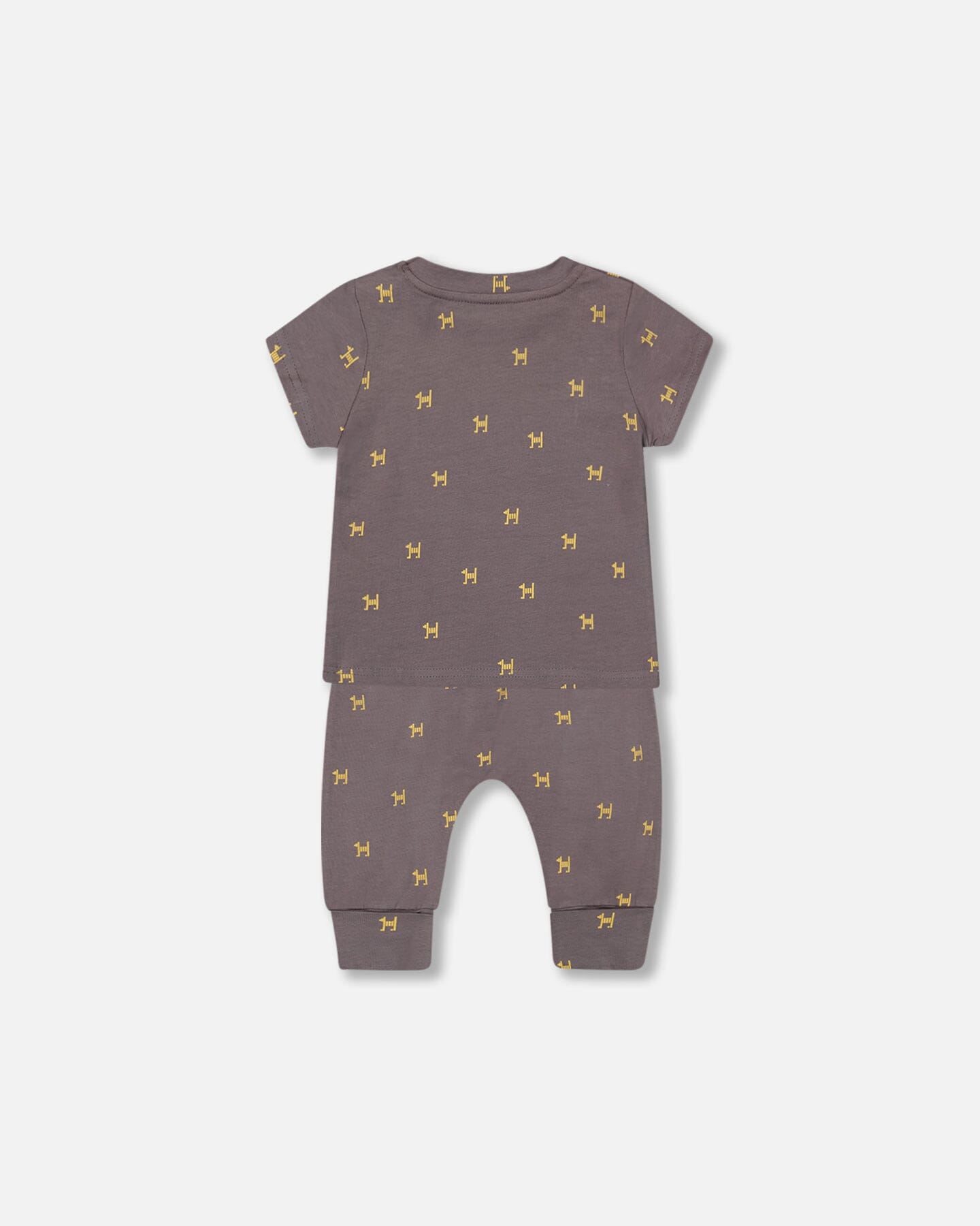 Organic Cotton Top And Evolutive Pant Set Dark Grey With Printed Pixel Dog