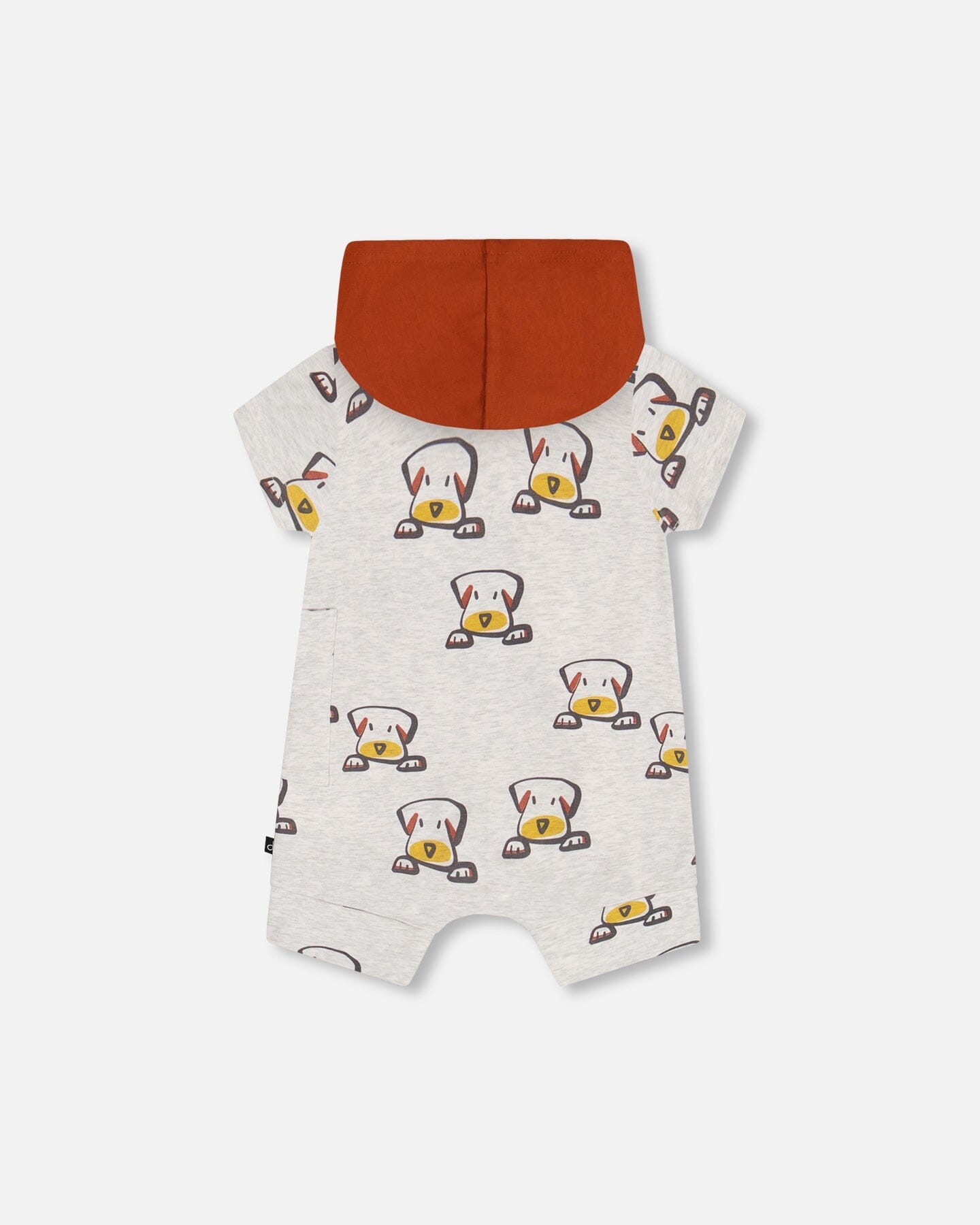 Organic Cotton Hooded Romper Heather Beige With Printed Dog