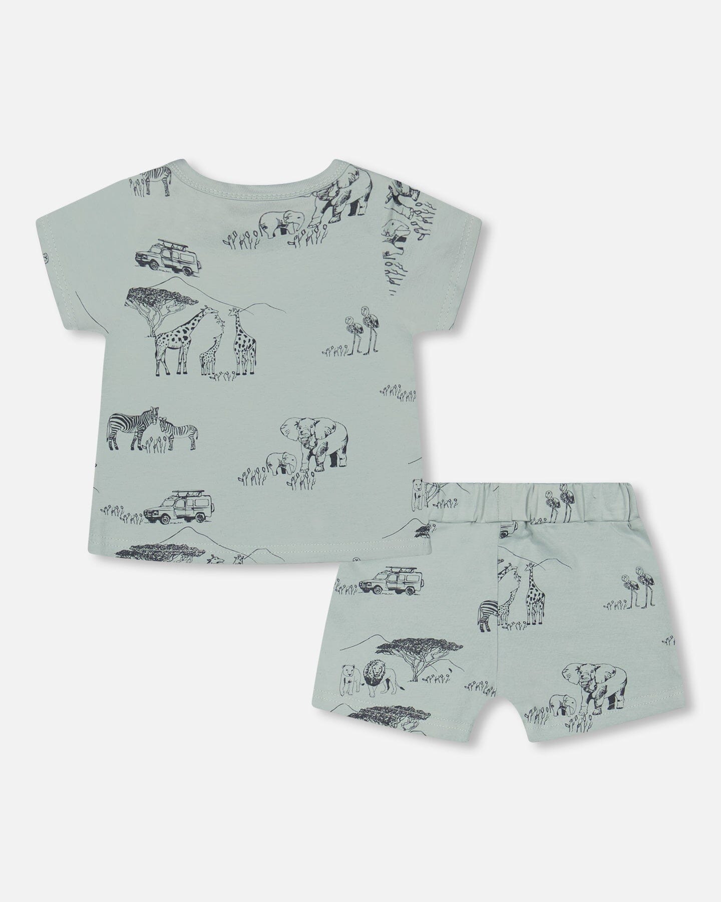 Organic Cotton Top And Short Set Sage With Printed Jungle