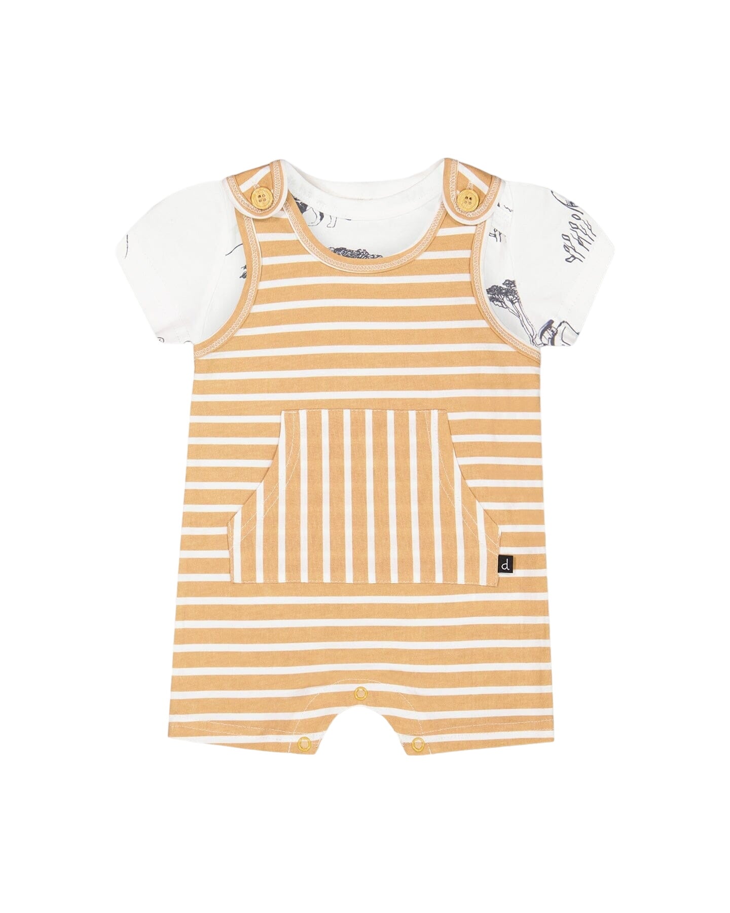 Organic Cotton Onesie And Shortall Set Sand Stripe