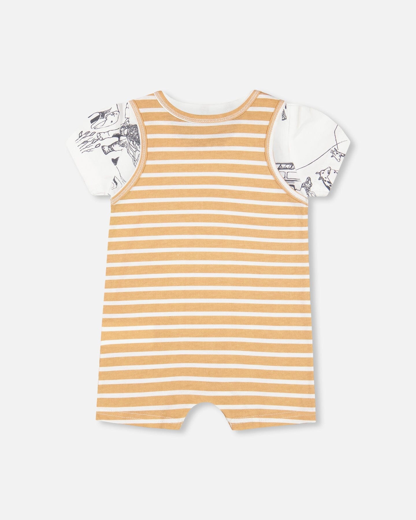 Organic Cotton Onesie And Shortall Set Sand Stripe