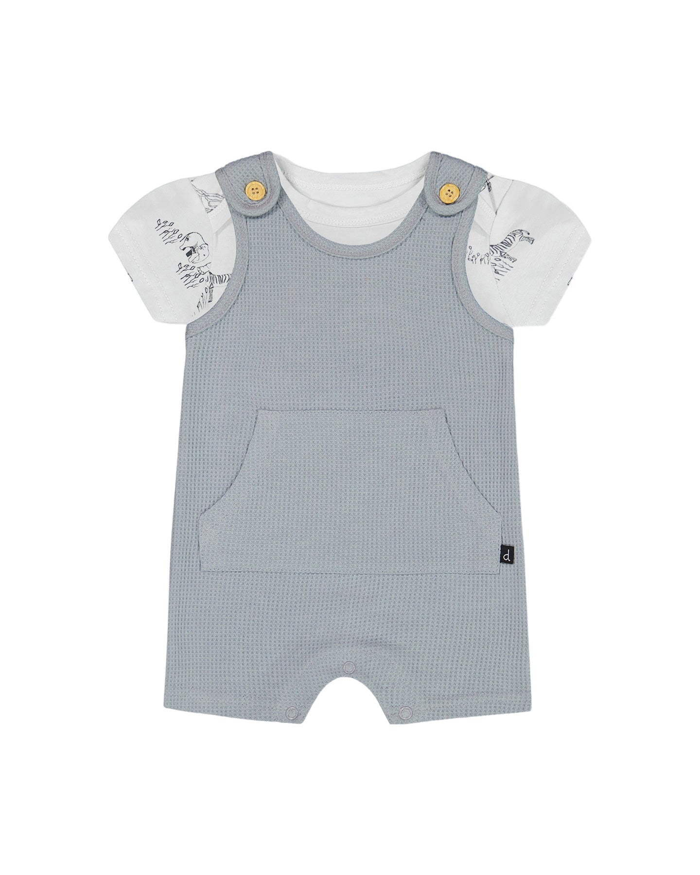 Organic Cotton Onesie And Waffle Shortall Set Blue Gray