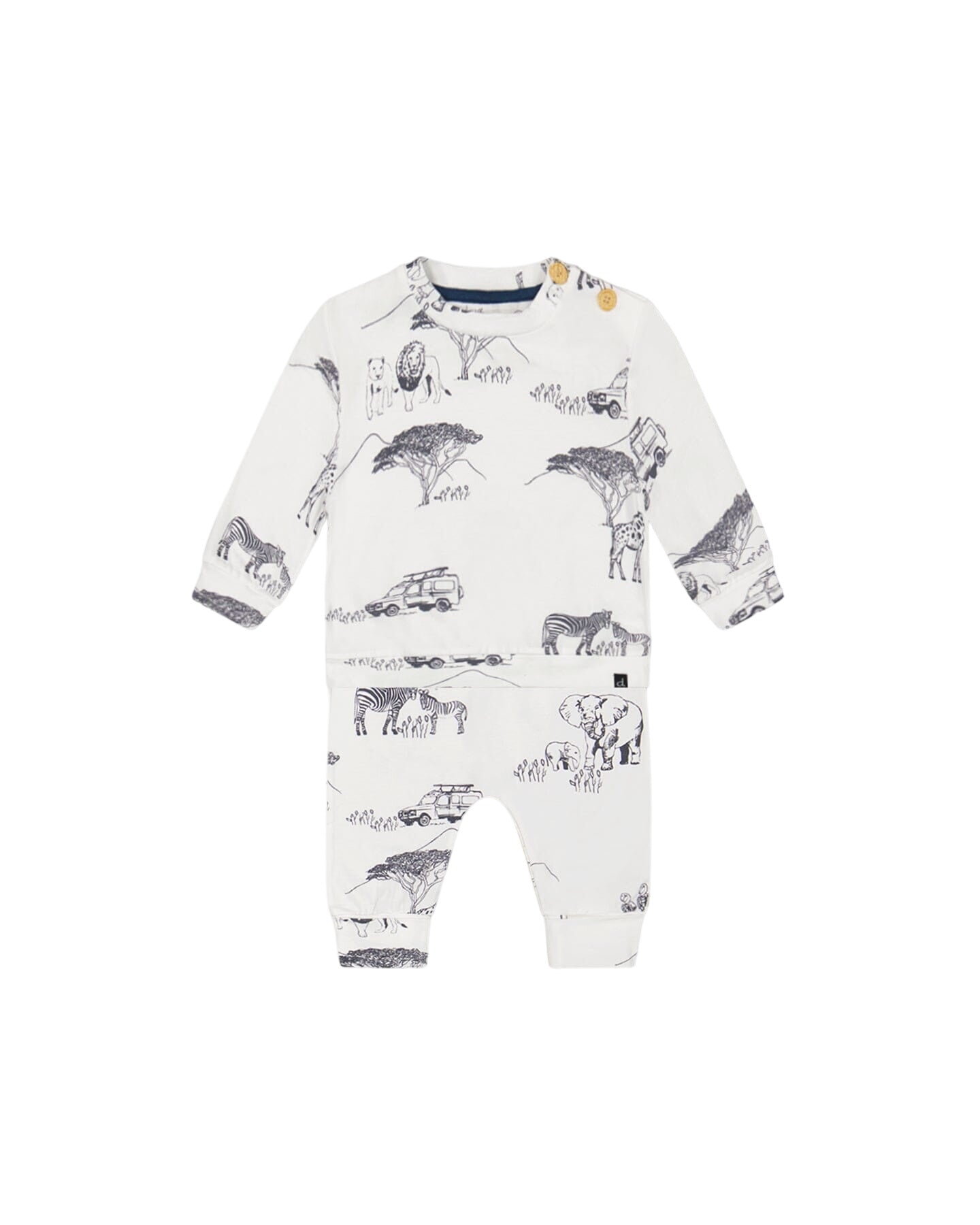 Organic Cotton Printed Top And Evolutive Pant Set White With Printed Jungle