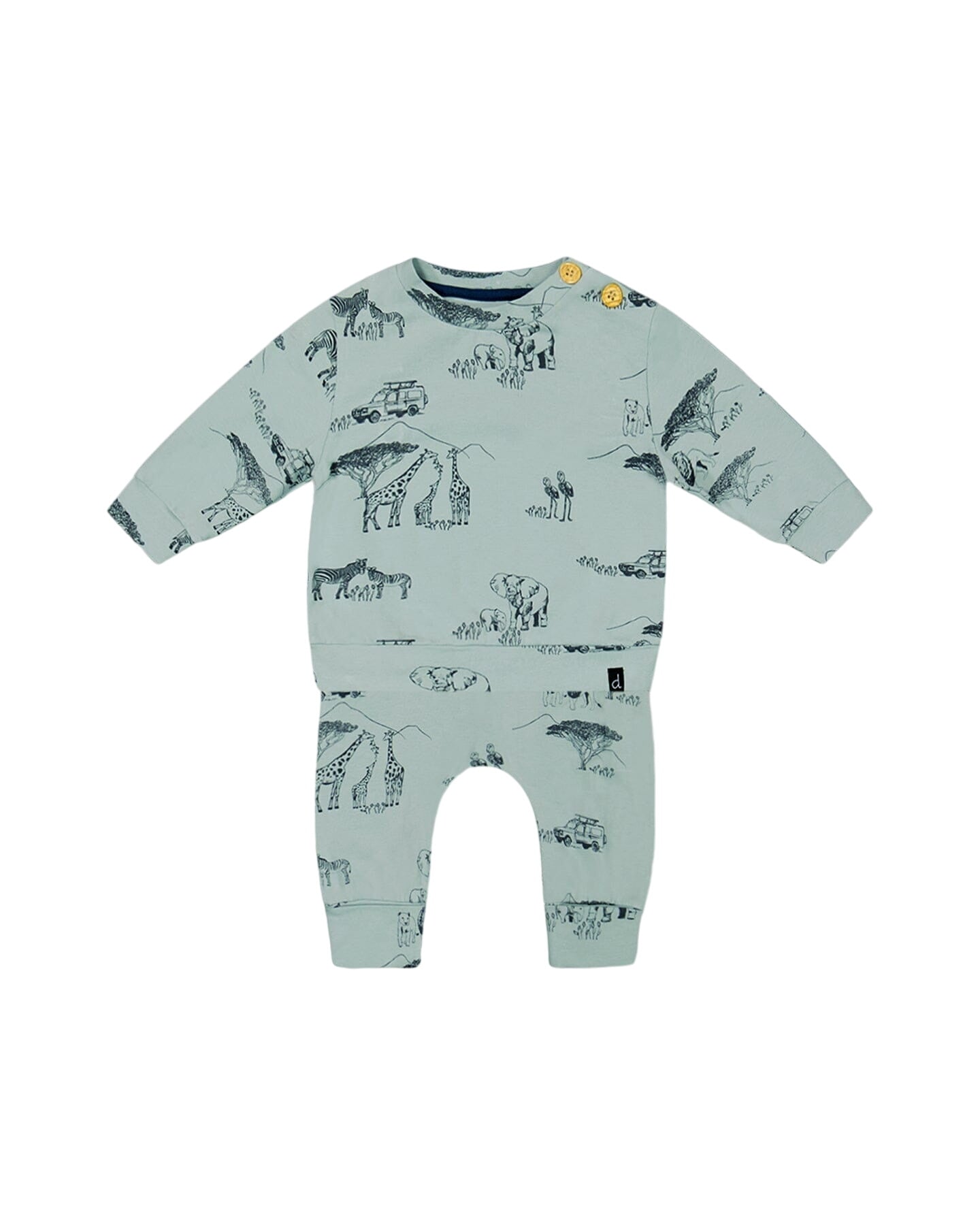 Organic Cotton Printed Top And Evolutive Pant Set Sage With Printed Jungle