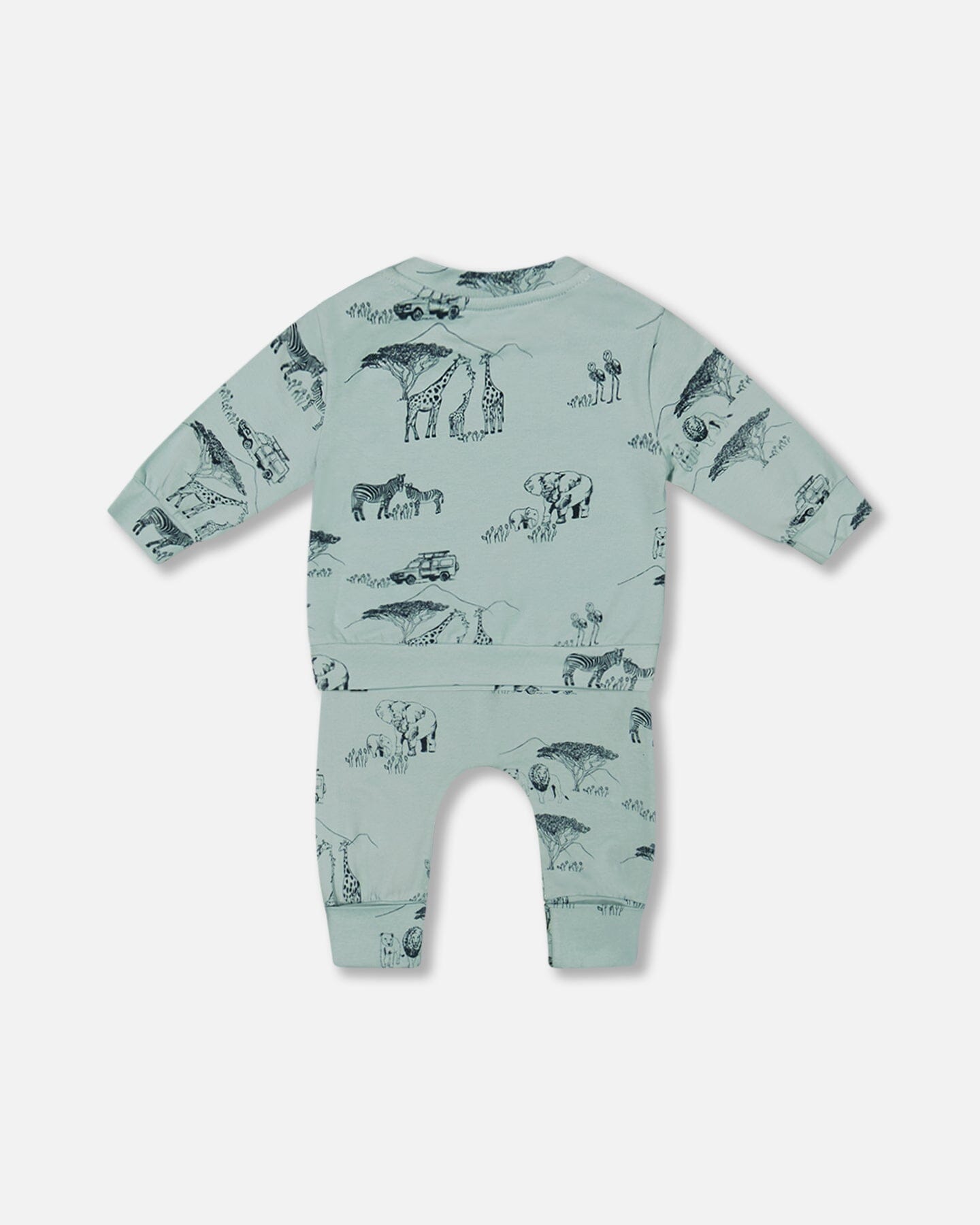 Organic Cotton Printed Top And Evolutive Pant Set Sage With Printed Jungle