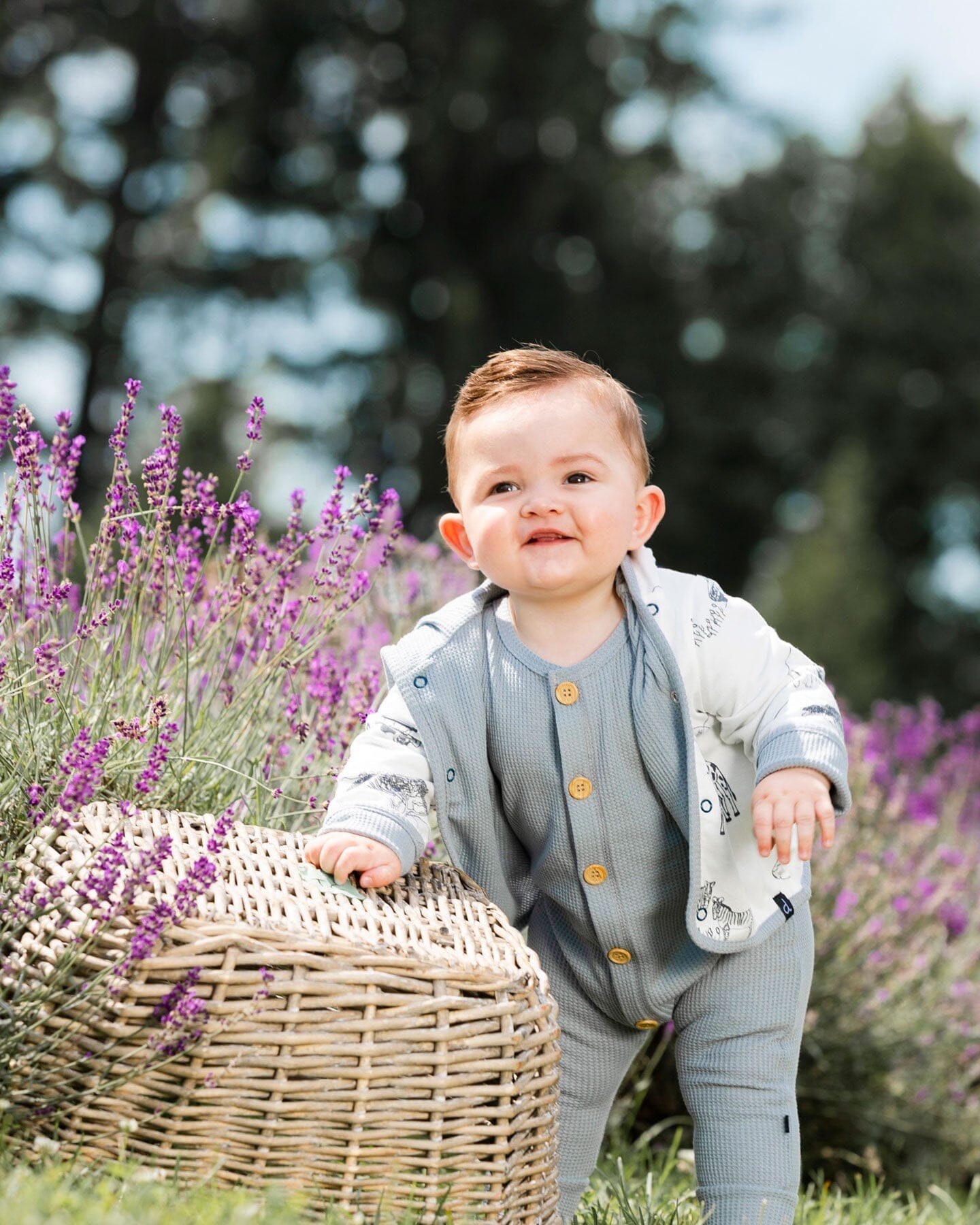 Waffle Cotton Jumpsuit Blue Gray