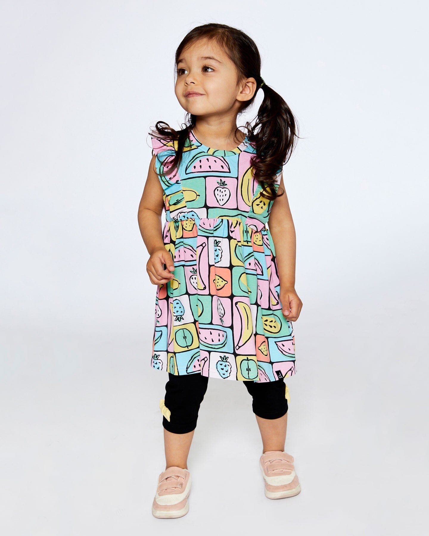 Organic Cotton Jersey Tunic And Capri Set Printed Fruits Square