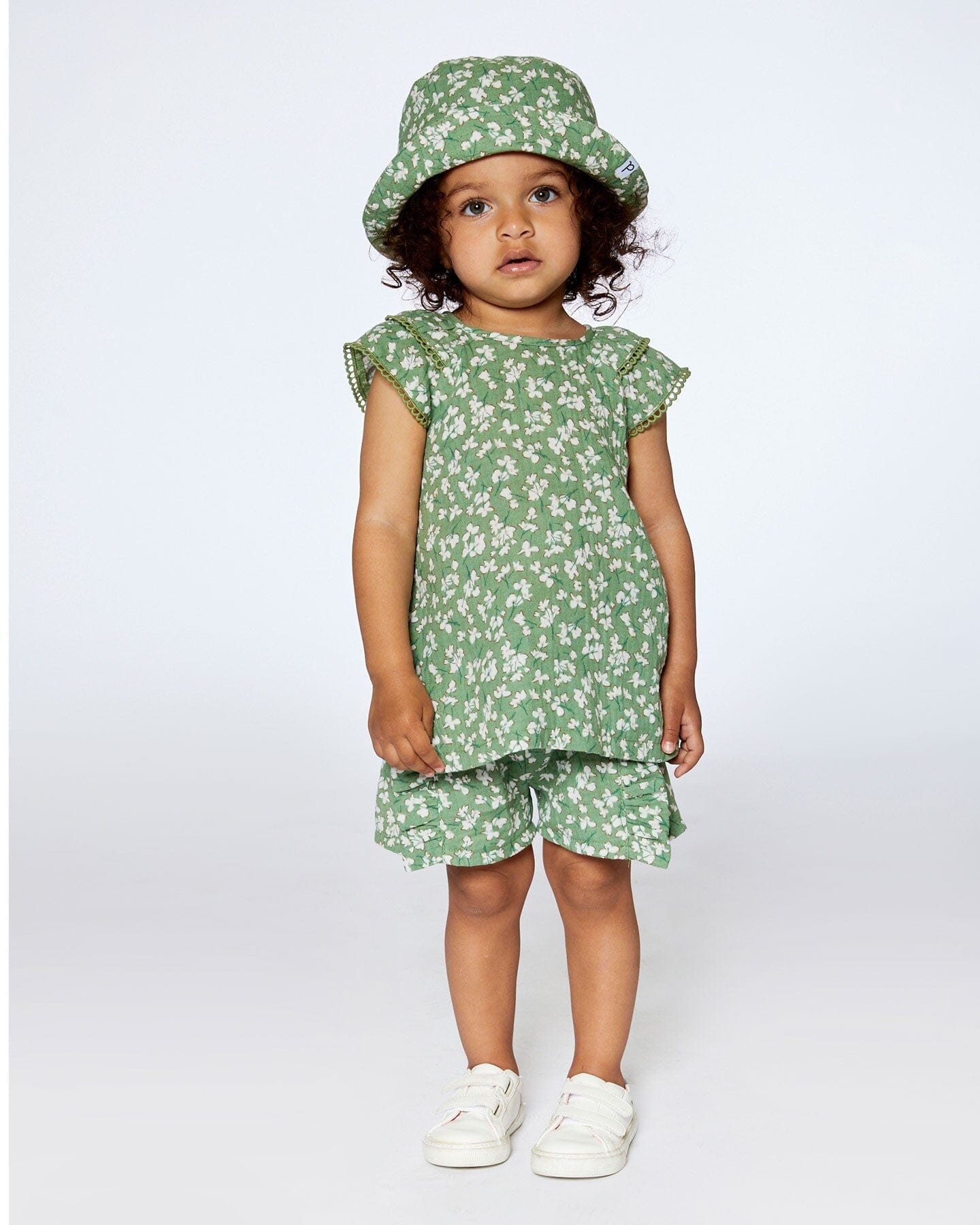 Muslin Blouse And Short Set Green Jasmine Flower Print