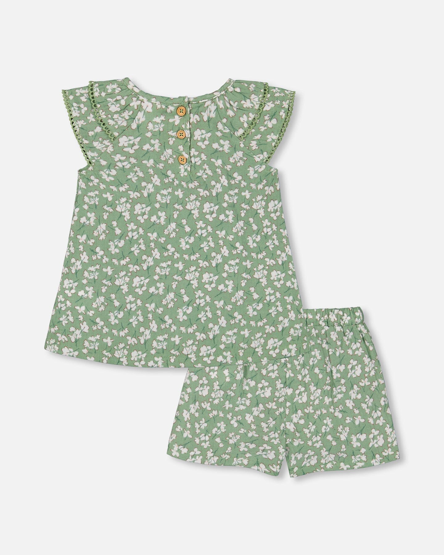 Muslin Blouse And Short Set Green Jasmine Flower Print