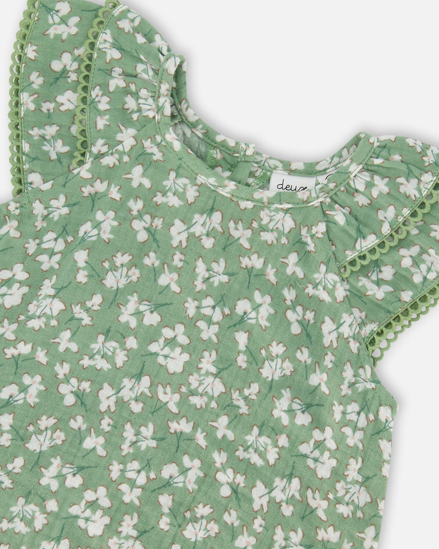 Muslin Blouse And Short Set Green Jasmine Flower Print