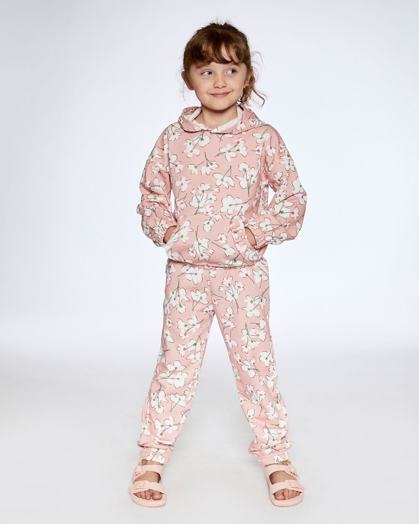 French Terry Sweatpant Pink Jasmine Flower Print