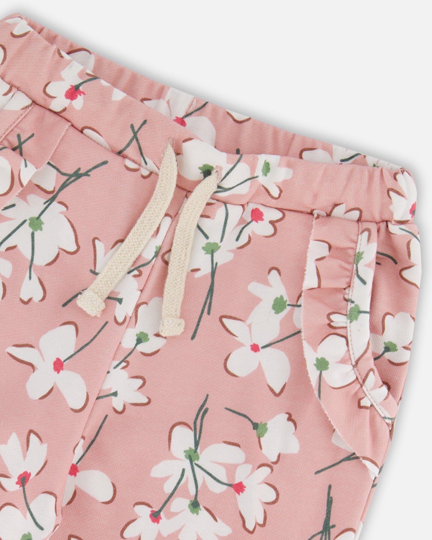 French Terry Sweatpant Pink Jasmine Flower Print