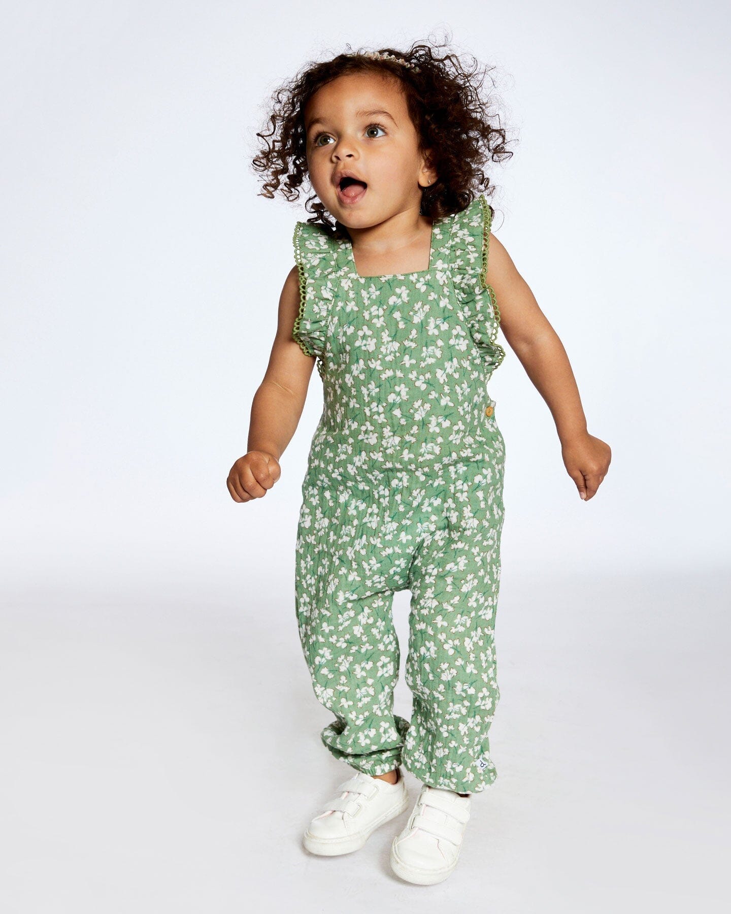 Muslin Printed Overall Green Jasmine Flower Print