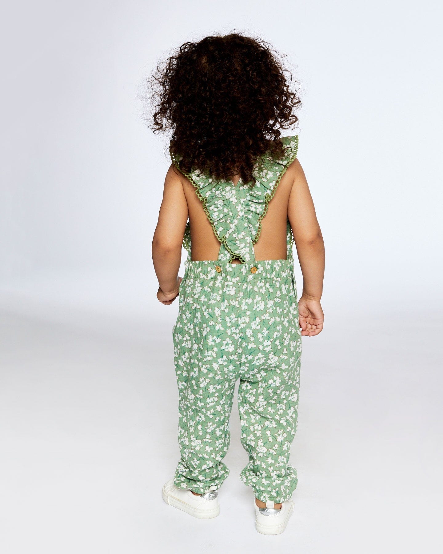 Muslin Printed Overall Green Jasmine Flower Print