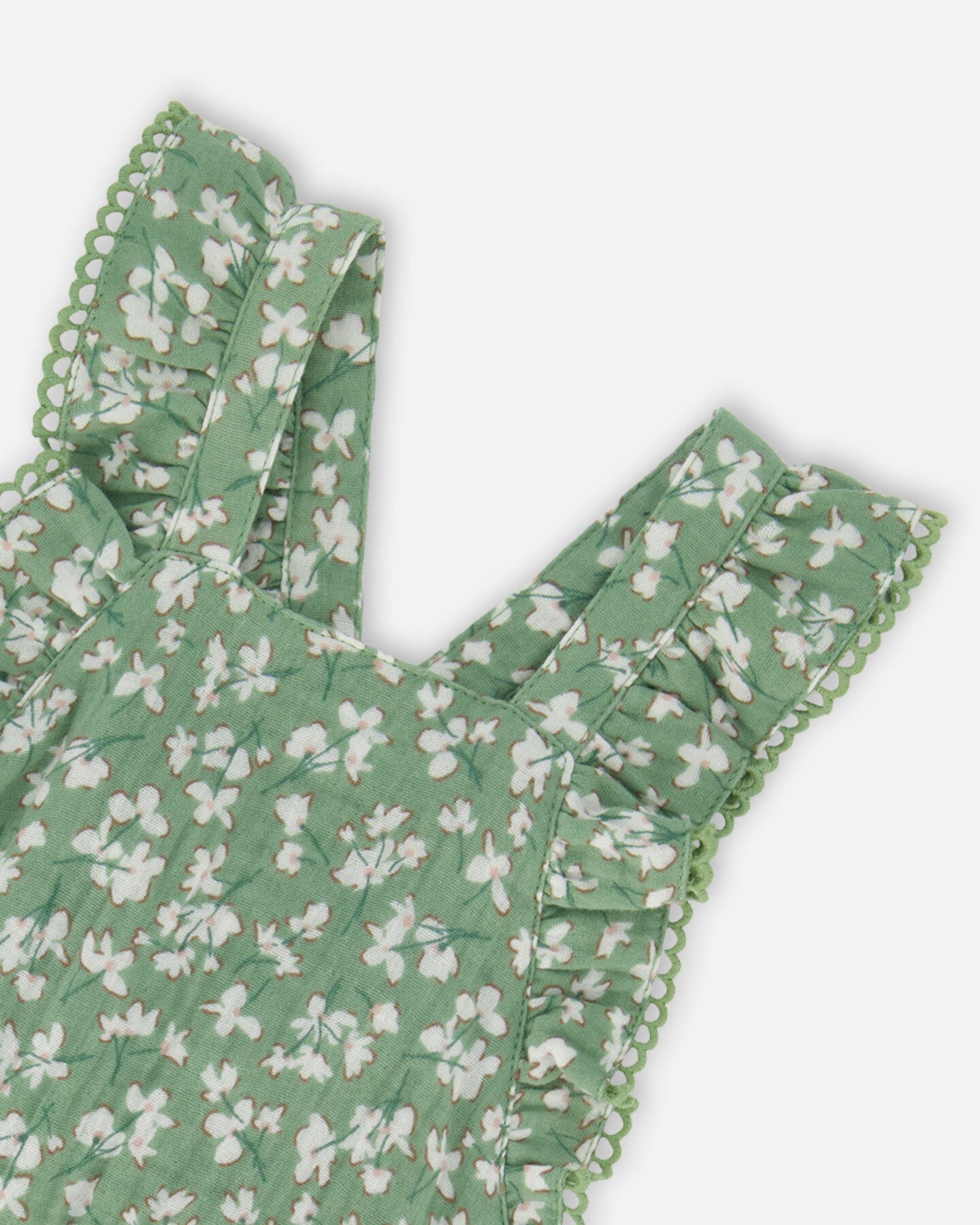 Muslin Printed Overall Green Jasmine Flower Print