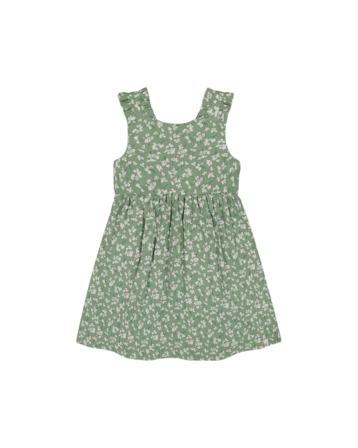 Sleeveless Muslin Dress Green Jasmine Flower Print