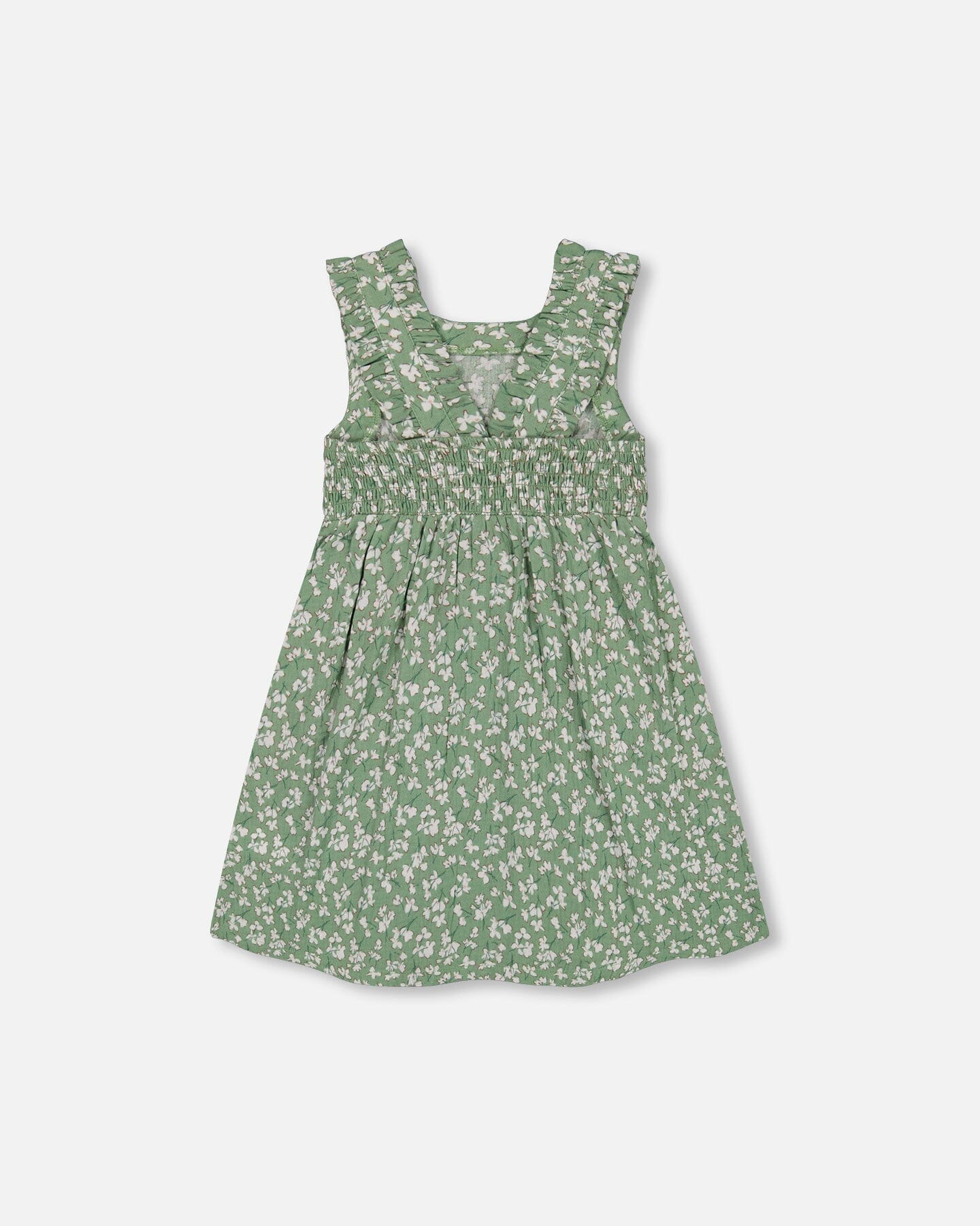 Sleeveless Muslin Dress Green Jasmine Flower Print