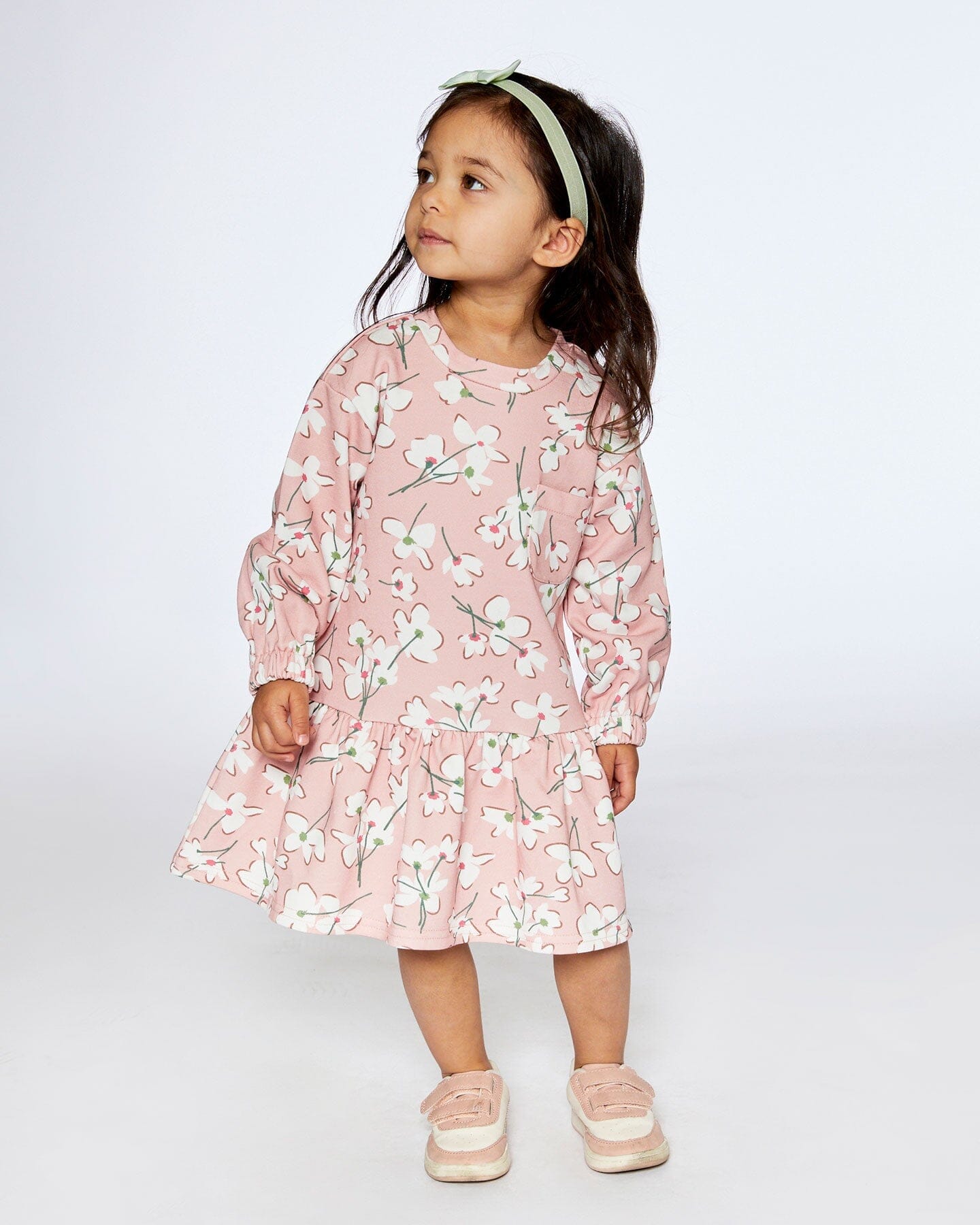 French Terry Dress Pink Jasmine Flower Print