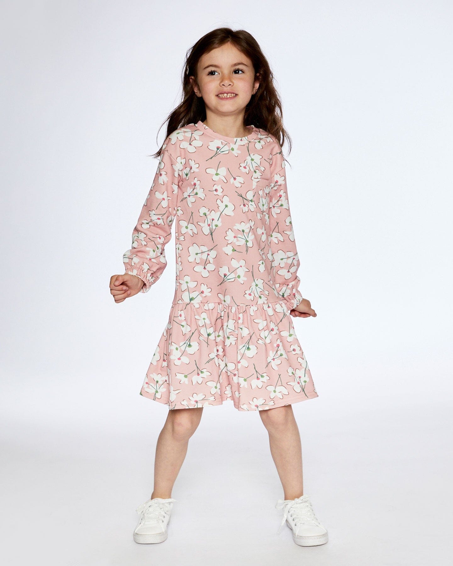 French Terry Dress Pink Jasmine Flower Print