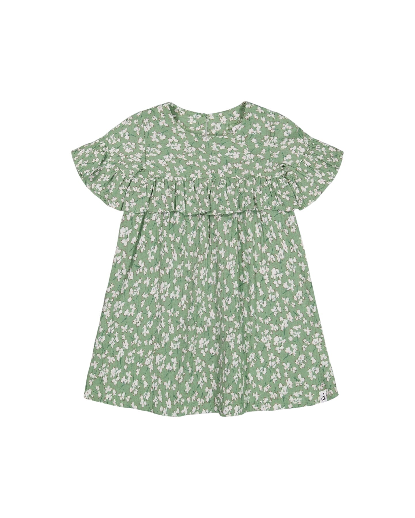 Muslin Dress With Frill Green Jasmine Flower Print