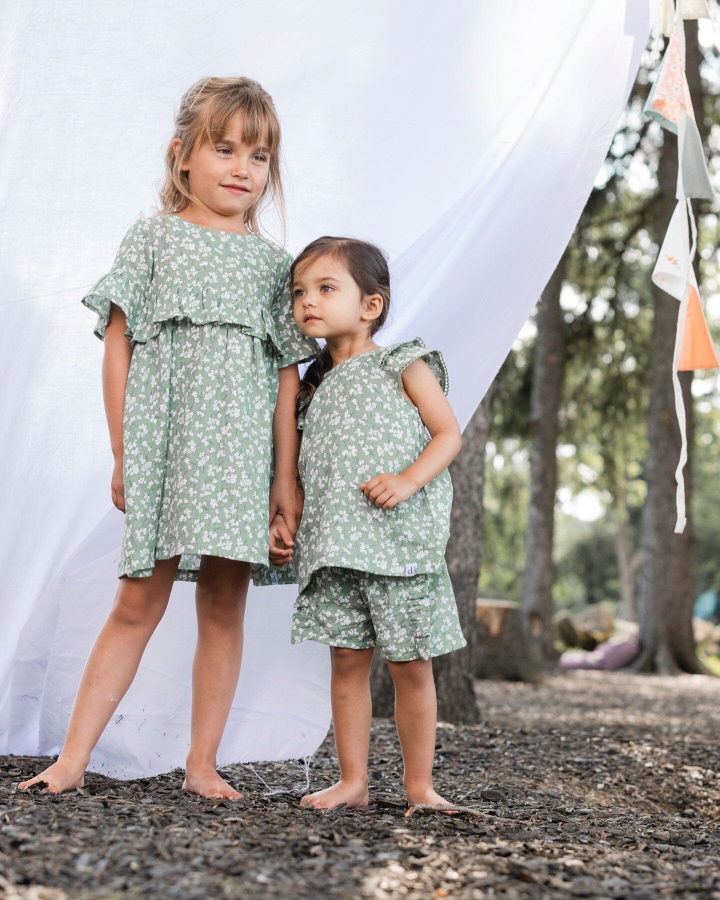 Muslin Dress With Frill Green Jasmine Flower Print