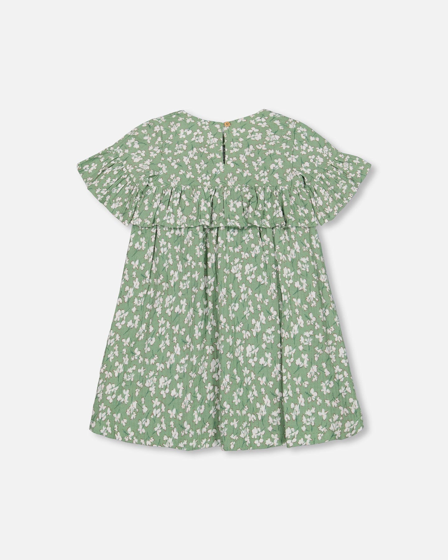 Muslin Dress With Frill Green Jasmine Flower Print