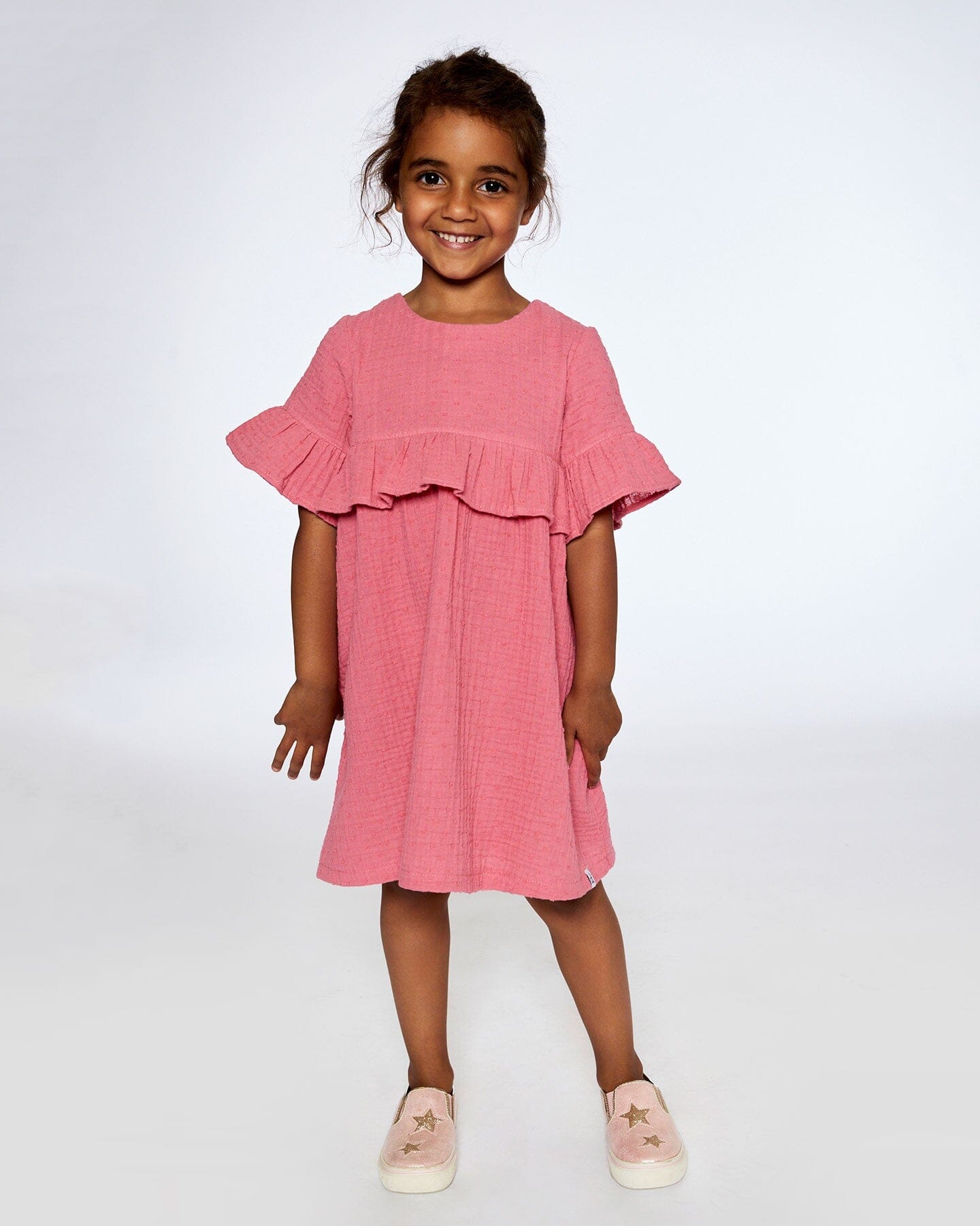 Muslin Dress With Frill Cherry