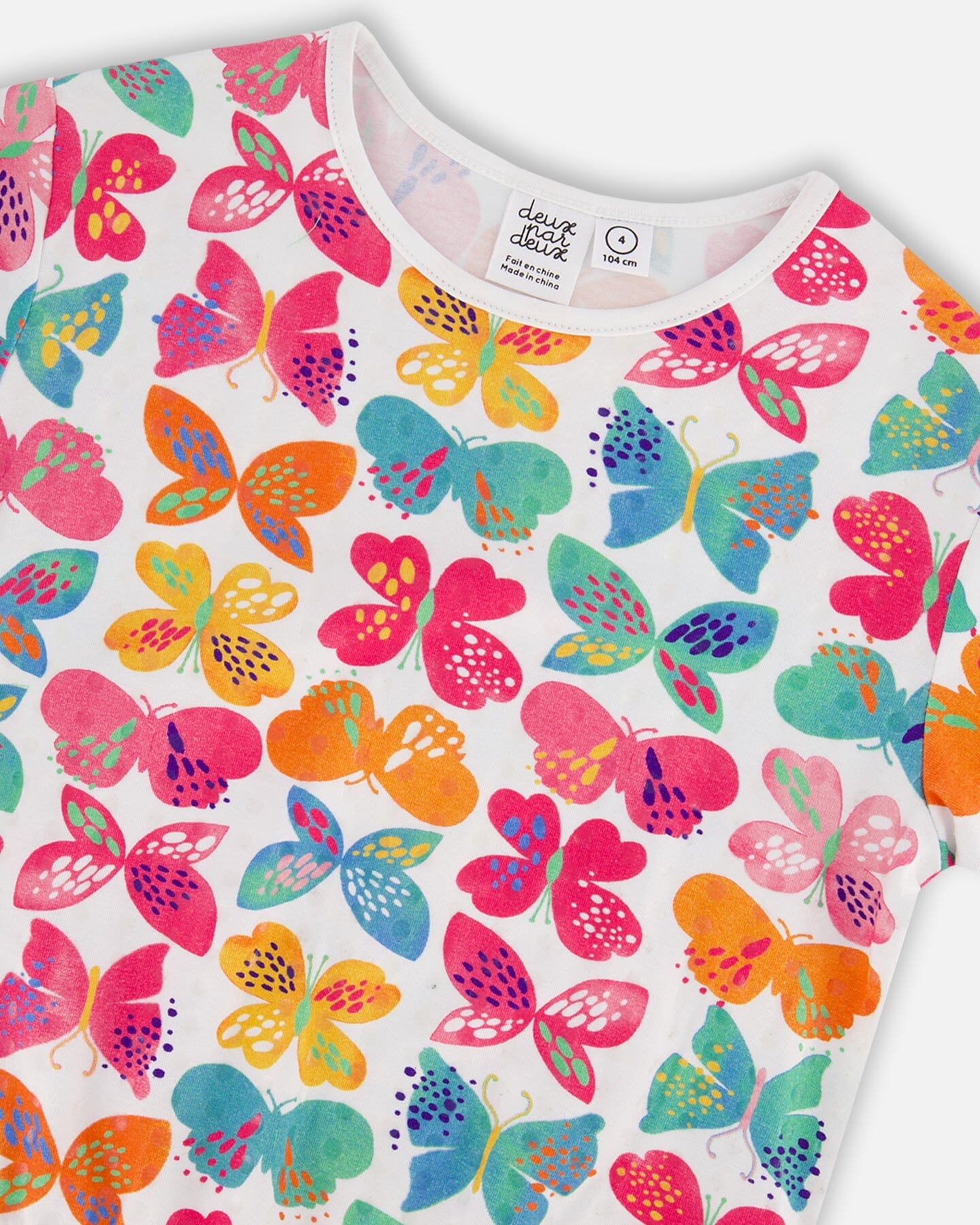 Elastic Waist Top White Printed Butterflies