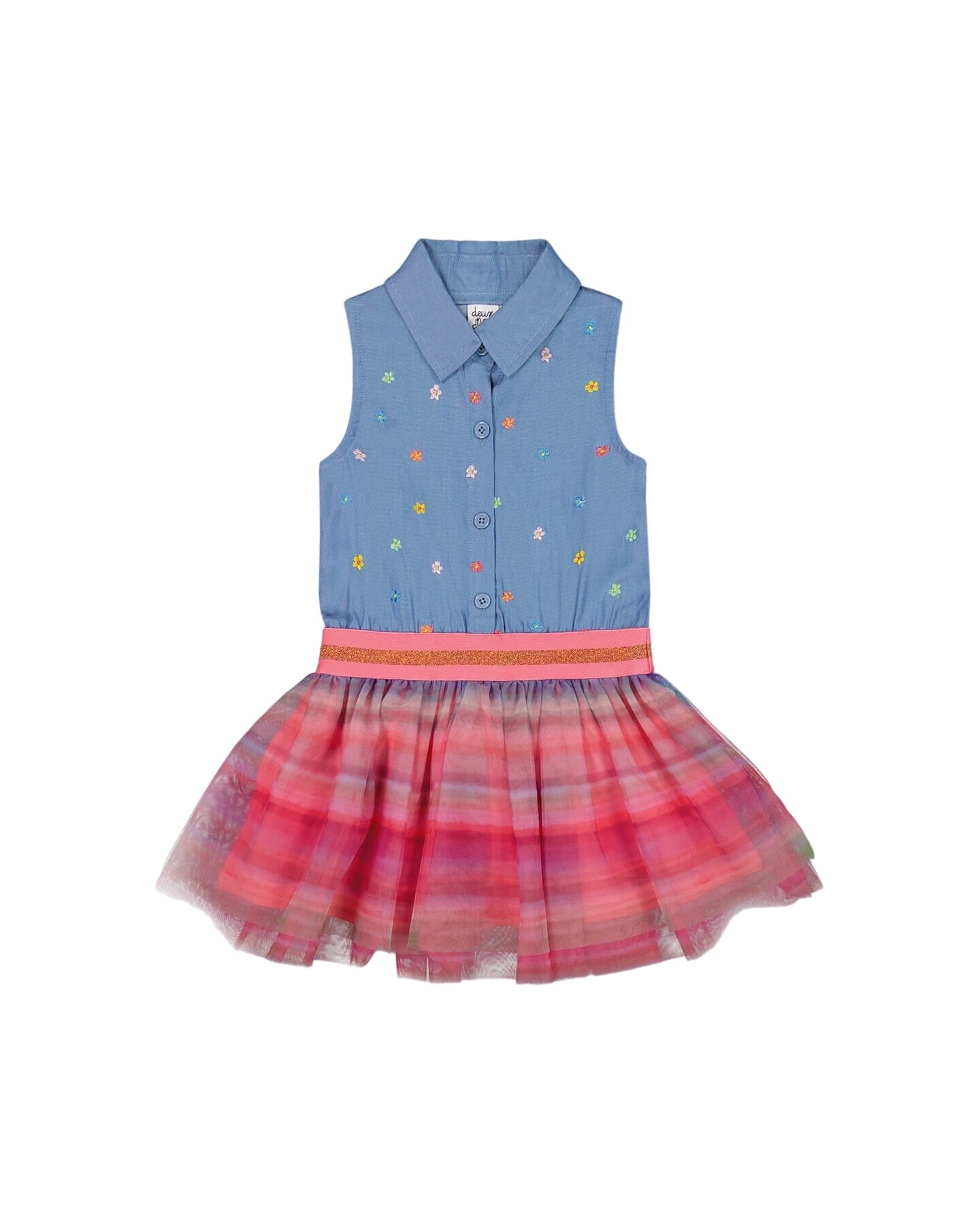 Chambray And Tulle Rainbow Mesh Dress