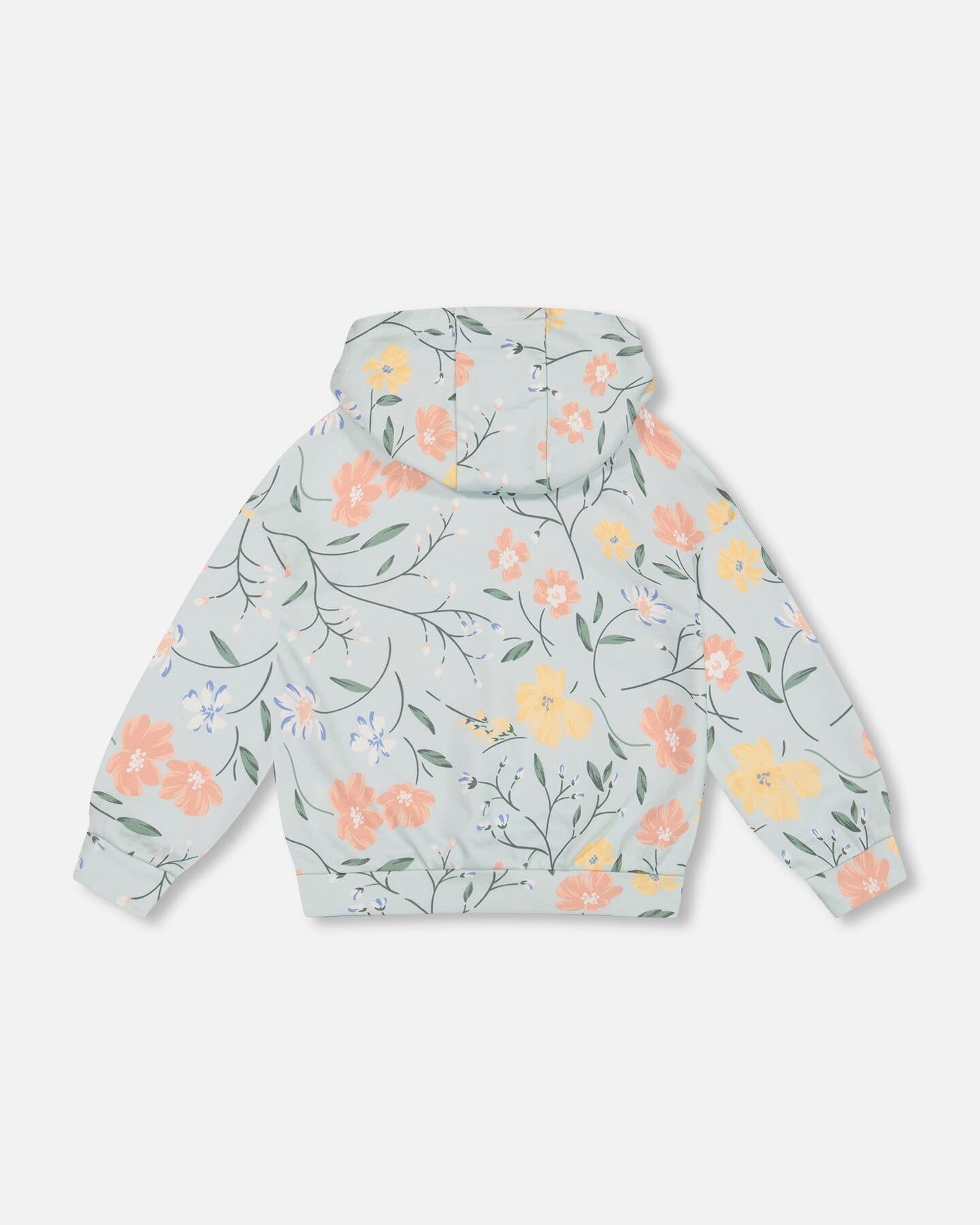 French Terry Hooded Sweatshirt Baby Blue With Printed Romantic Flower