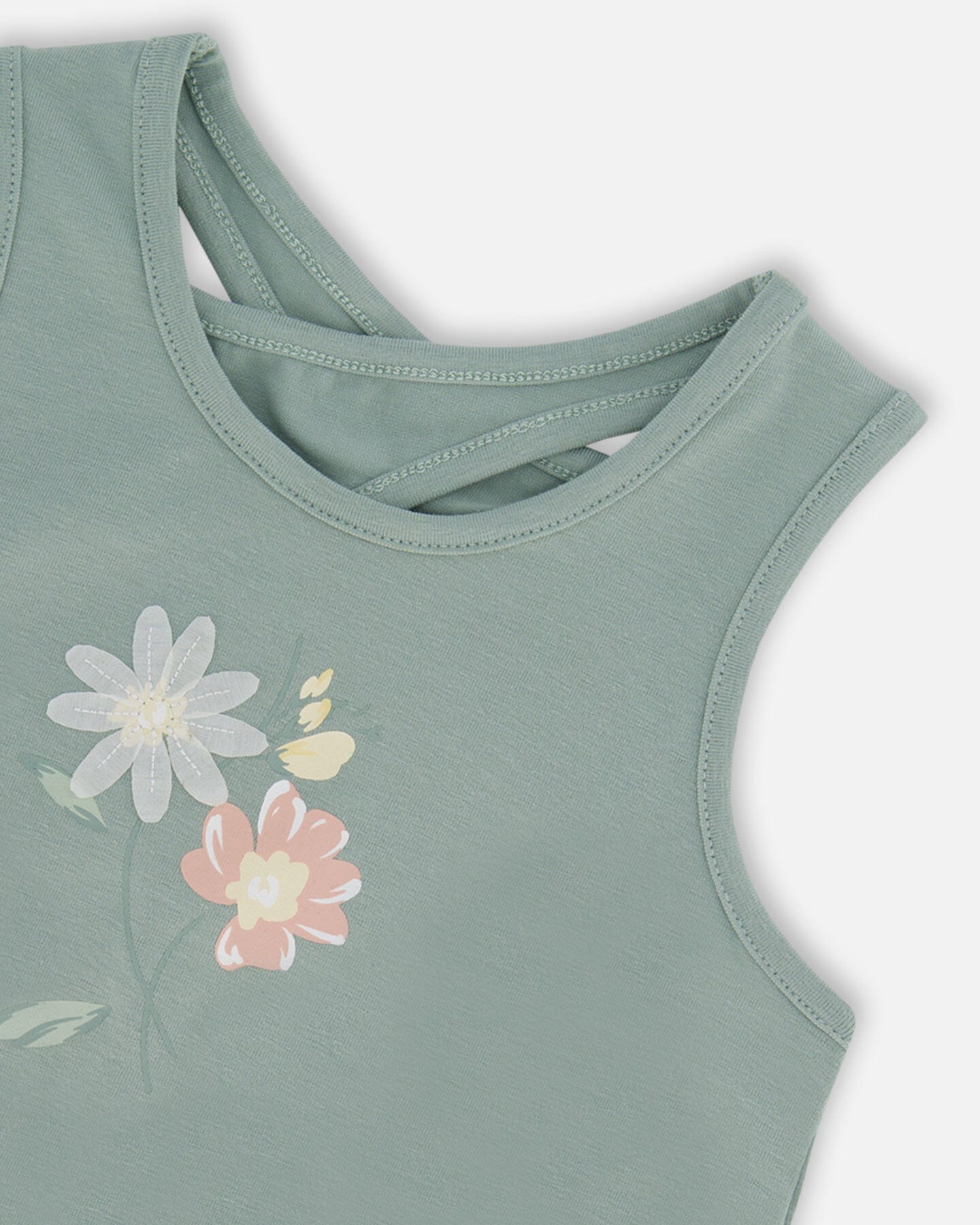 Organic Cotton Tank Top With Print Olive Green