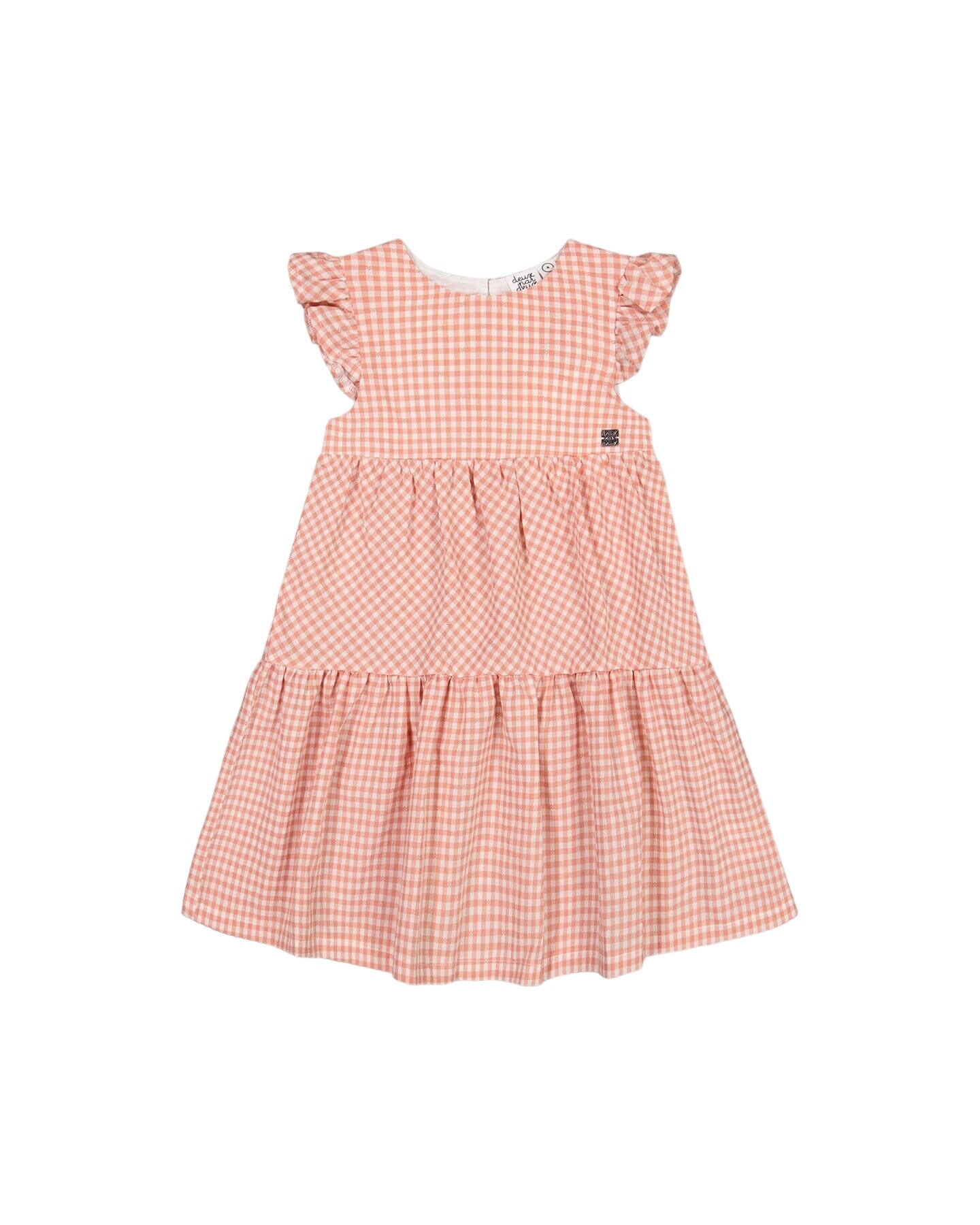 Peasant Dress With Frill Sleeves Vichy Dusty Rose