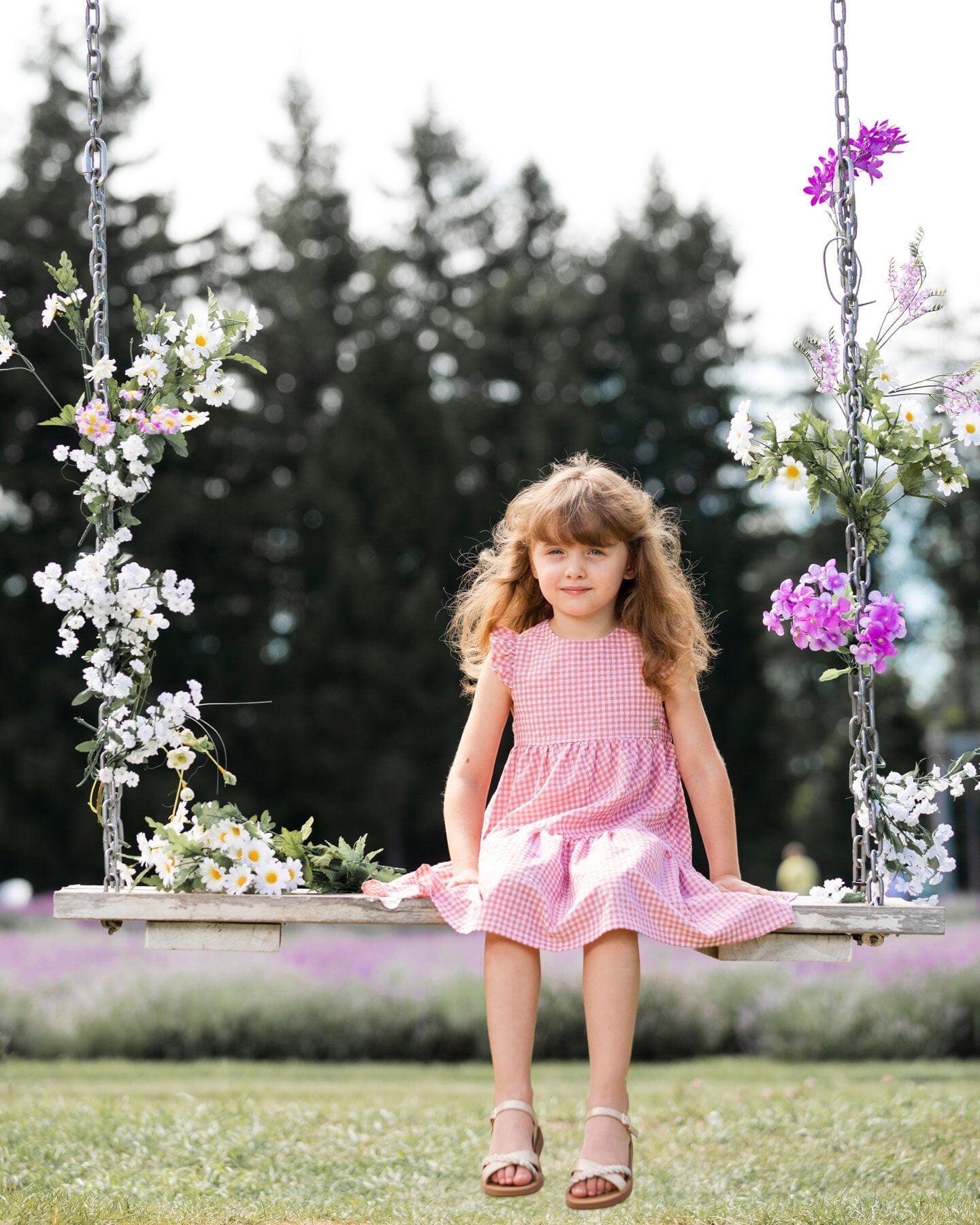 Peasant Dress With Frill Sleeves Vichy Dusty Rose