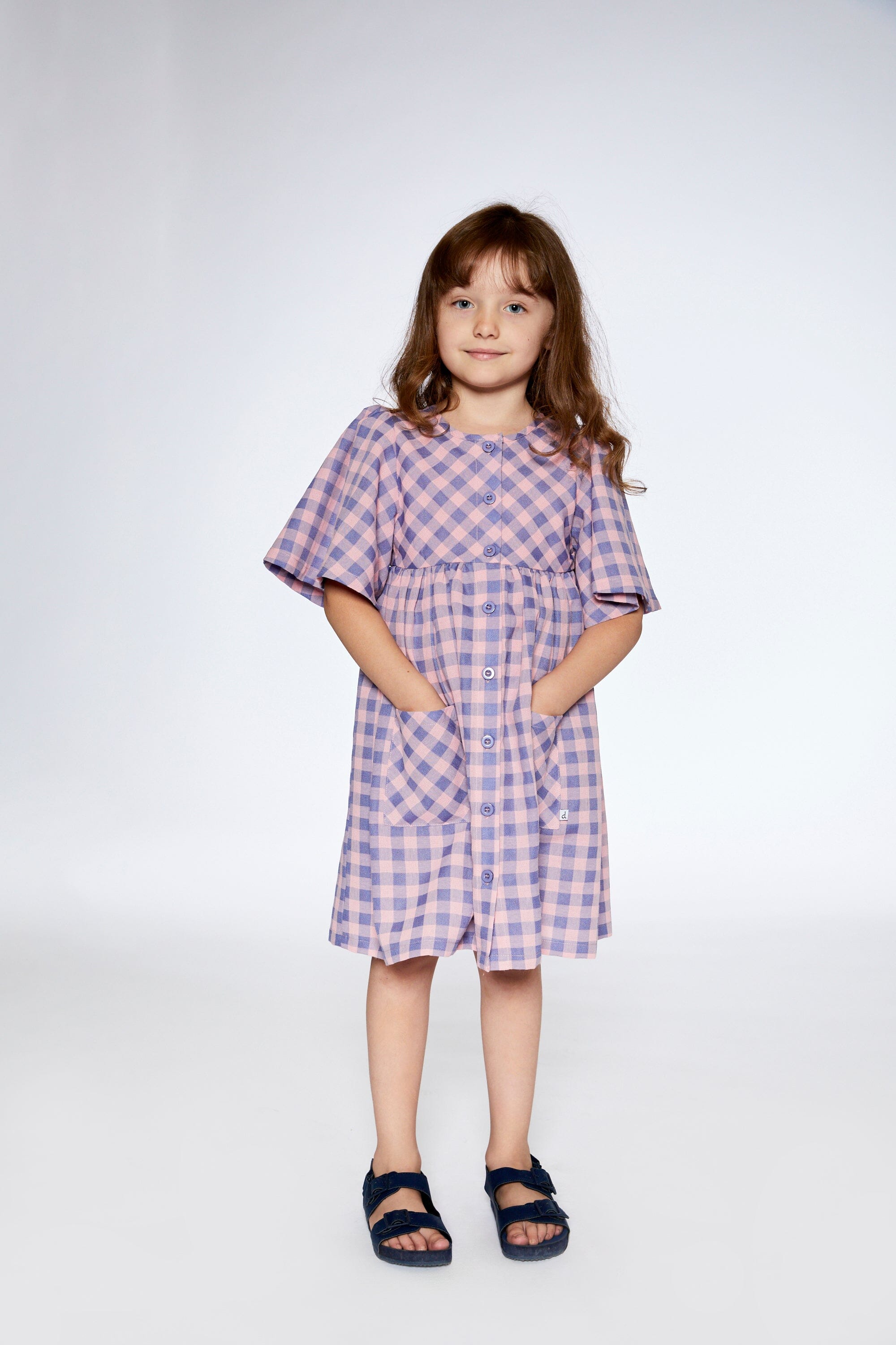 Button Front Dress With Pockets Plaid Pink And Blue