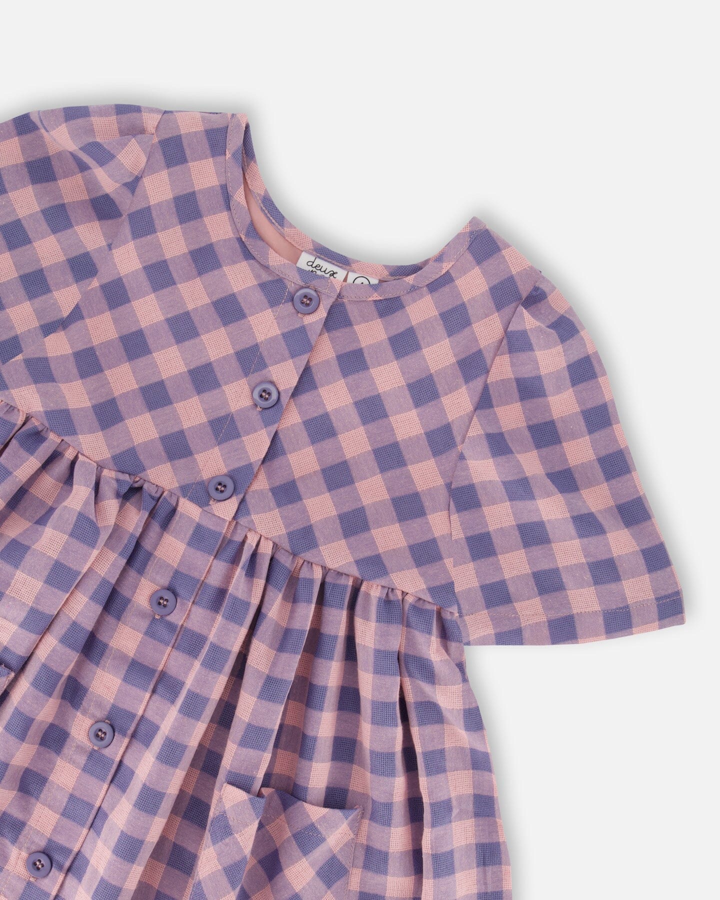 Button Front Dress With Pockets Plaid Pink And Blue