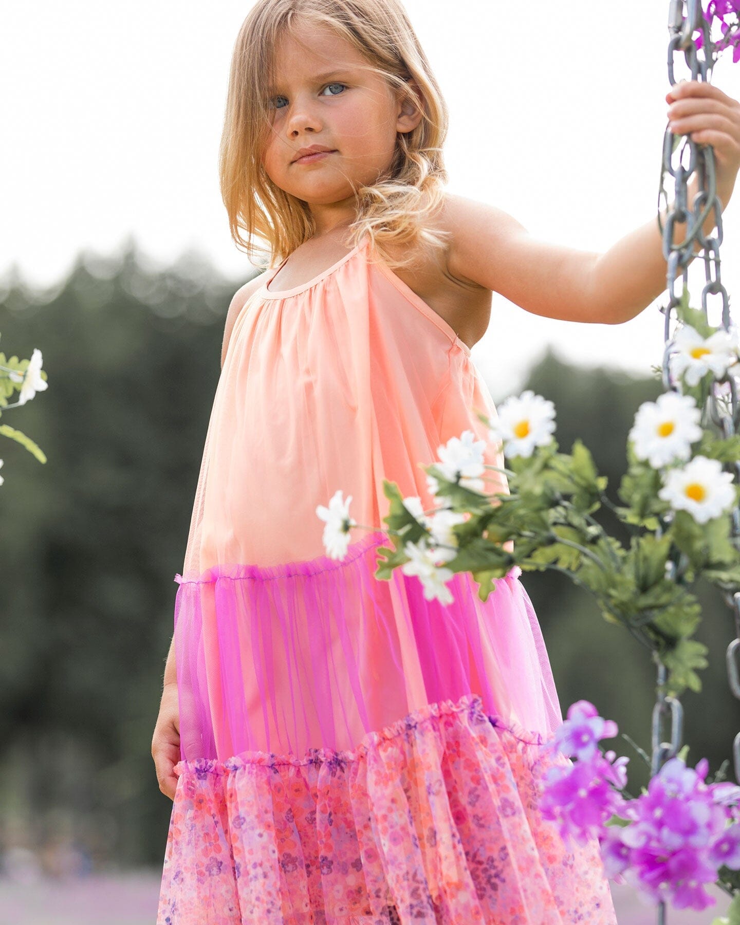 Sleeveless Colorblock Mesh Dress Lavender And Salmon