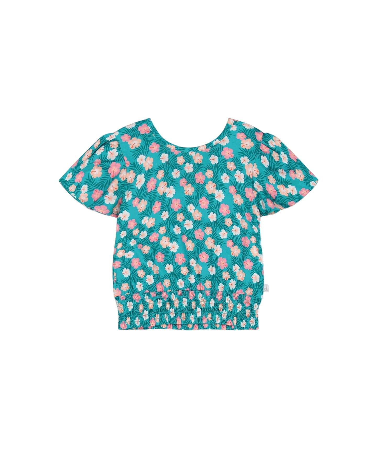 Smocked Waist Viscose Blouse Turquoise