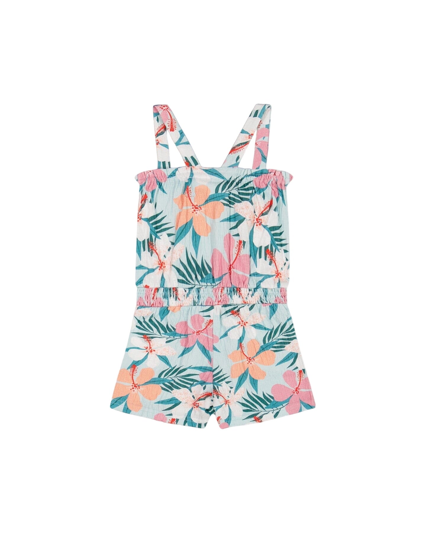 Crinkle Jumpsuit Blue Printed Beach Hibiscus