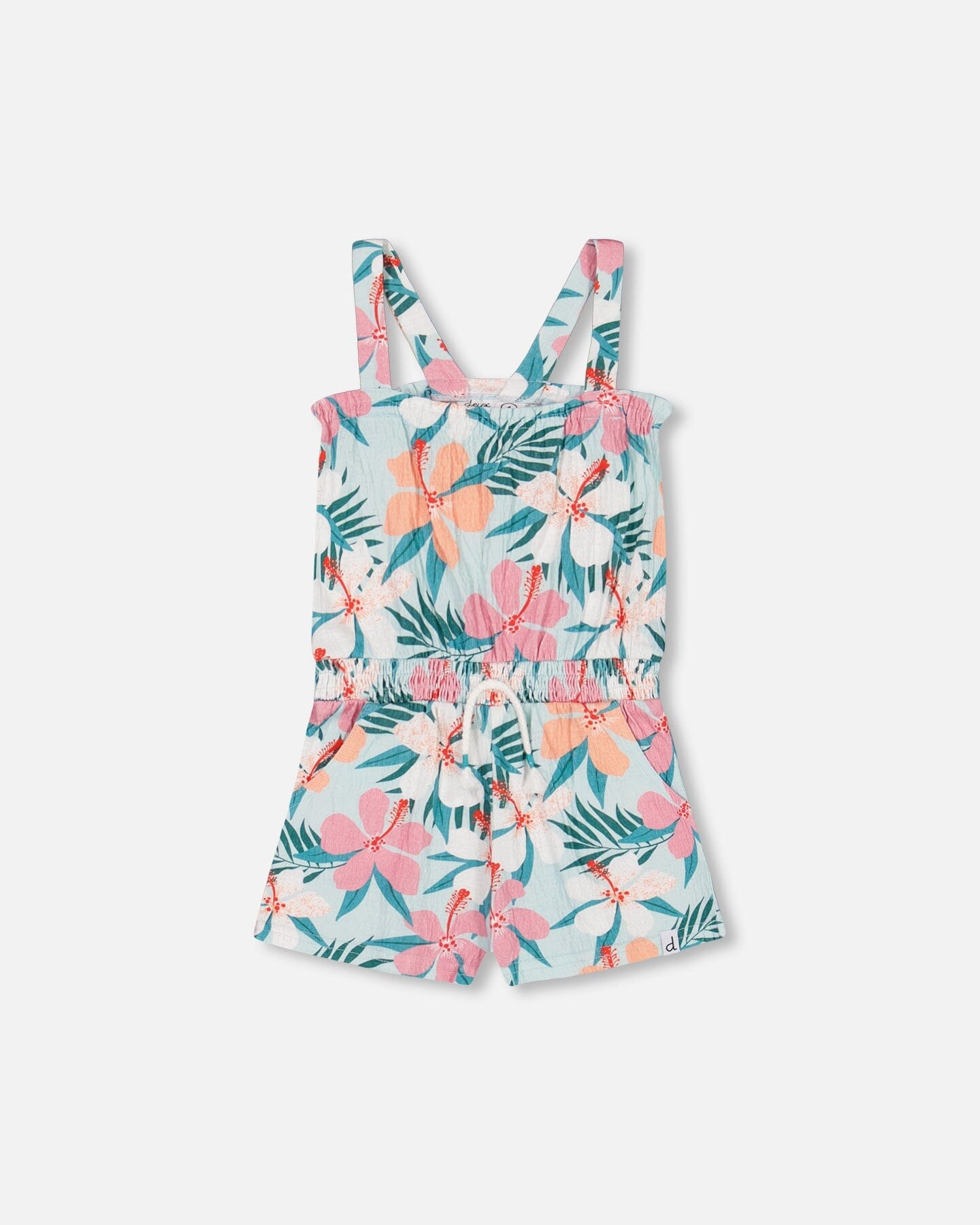 Crinkle Jumpsuit Blue Printed Beach Hibiscus