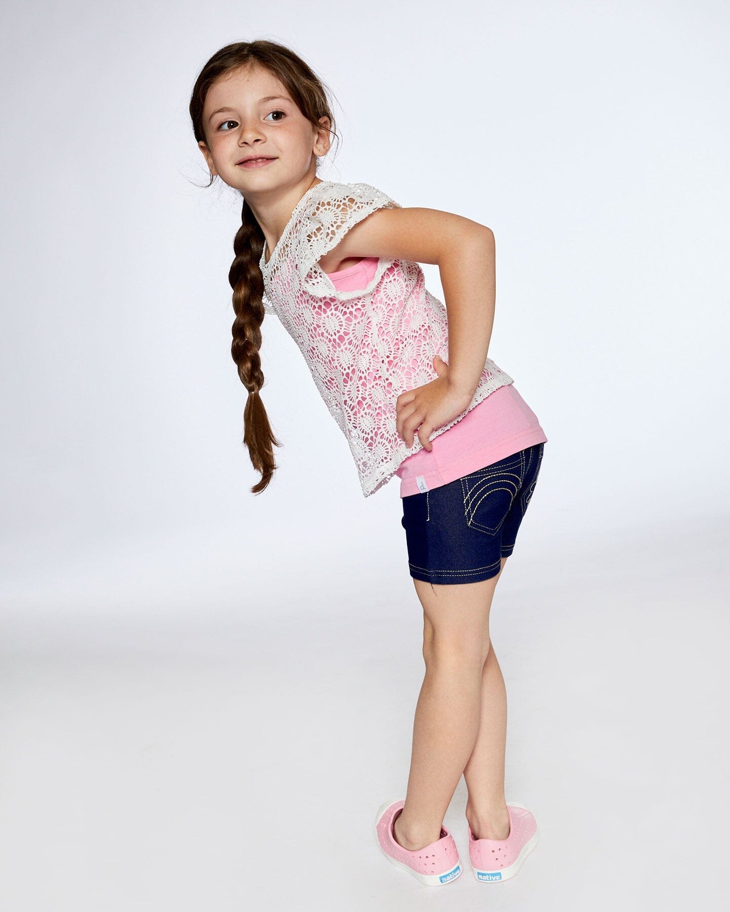 Crochet Top With Contrast Tank Pink