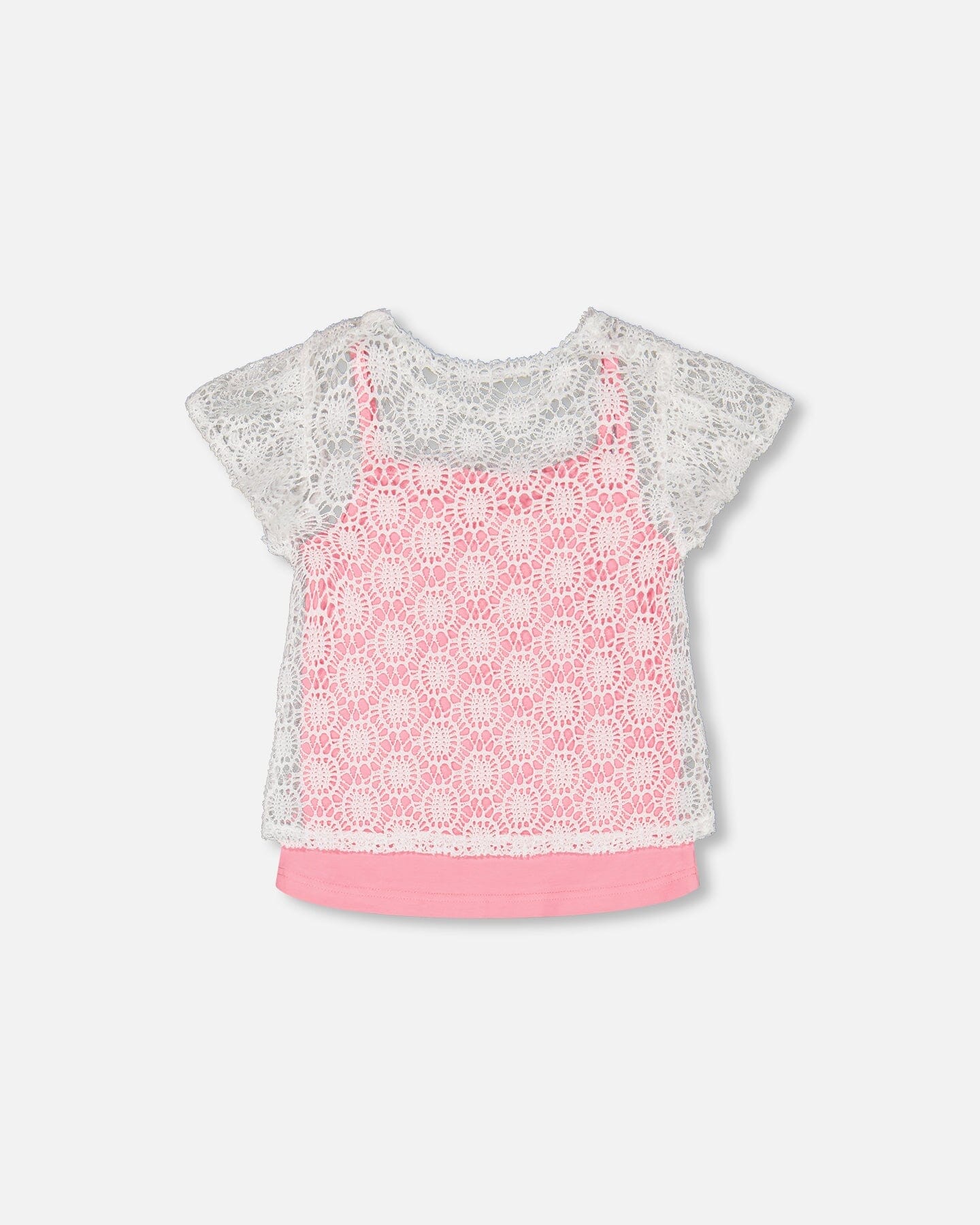 Crochet Top With Contrast Tank Pink